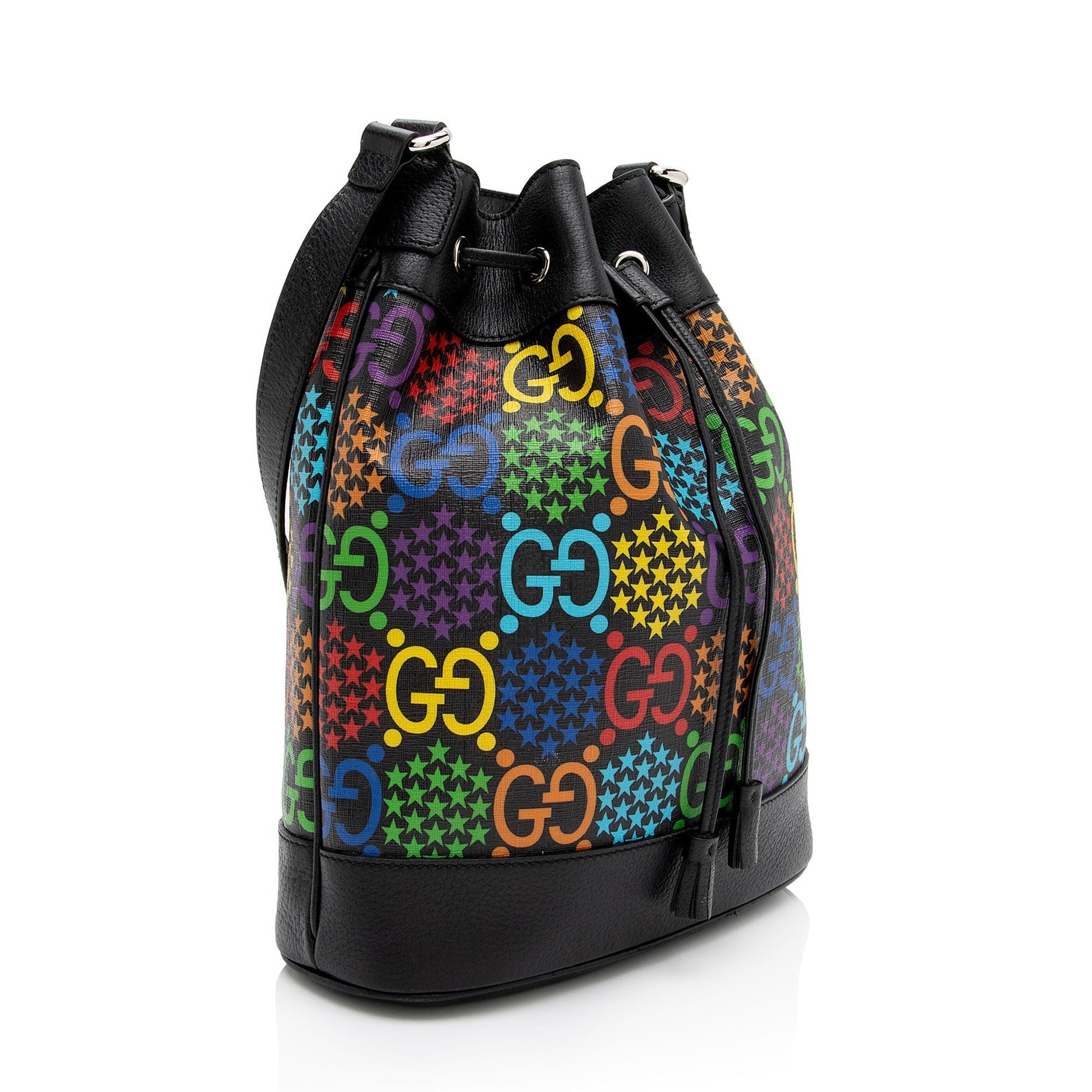 Gucci GG Supreme Psychedelic SHF-FBIF8K Leather Canvas Black Bucket Crossbody Bag