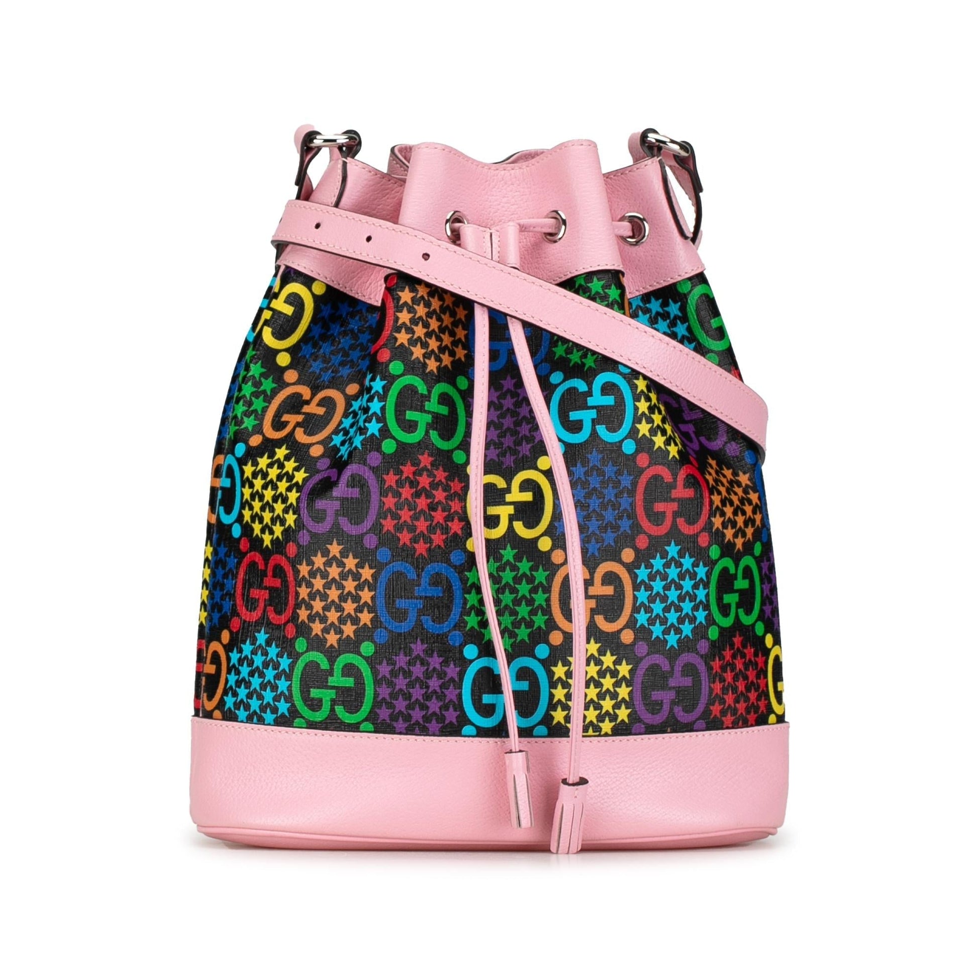 Gucci GG Supreme Psychedelic Bucket SHG-jXPvnI Canvas Calf Black Pink Shoulder Bag