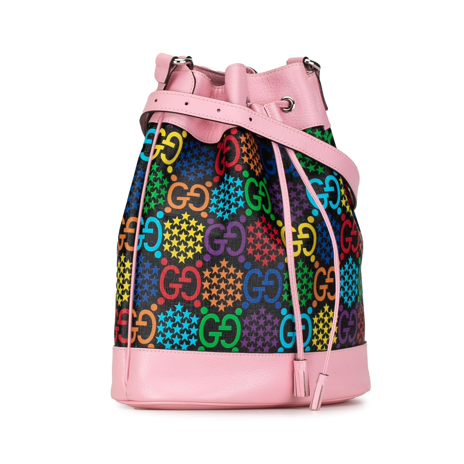 Gucci GG Supreme Psychedelic Bucket SHG-jXPvnI Canvas Calf Black Pink Shoulder Bag
