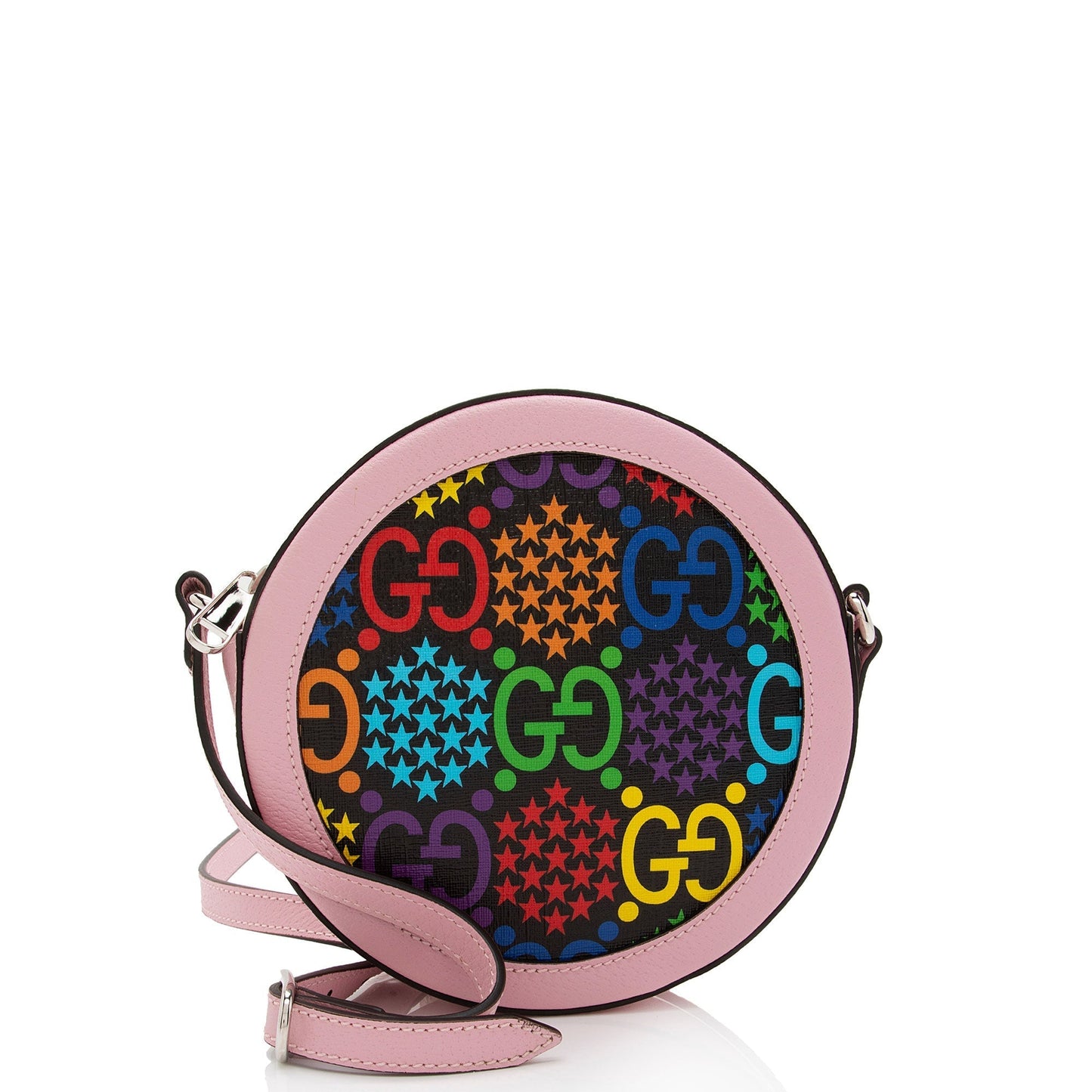 Gucci GG Supreme Psychedelic Round Leather Canvas Black Pink Crossbody Bag