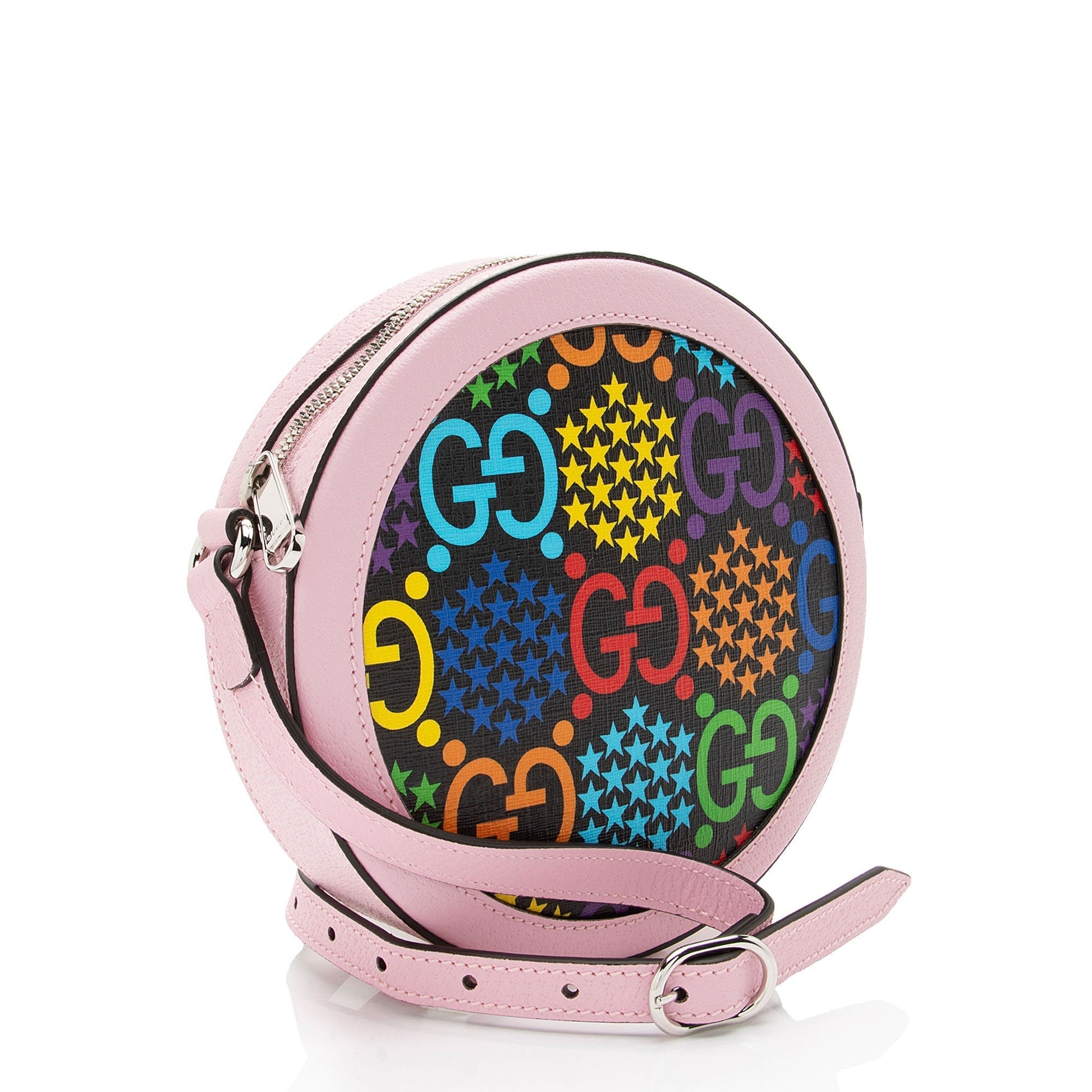 Gucci GG Supreme Psychedelic Round Leather Canvas Pink Crossbody Bag