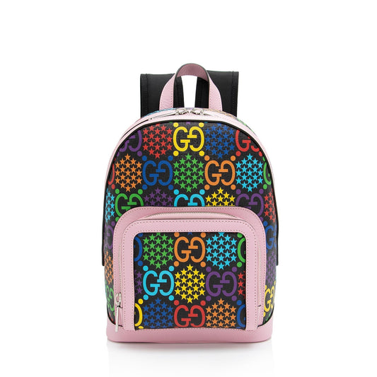 Gucci GG Supreme Psychedelic Backpack SHF-h2n9cw Leather Canvas Nylon Black Shoulder Bag