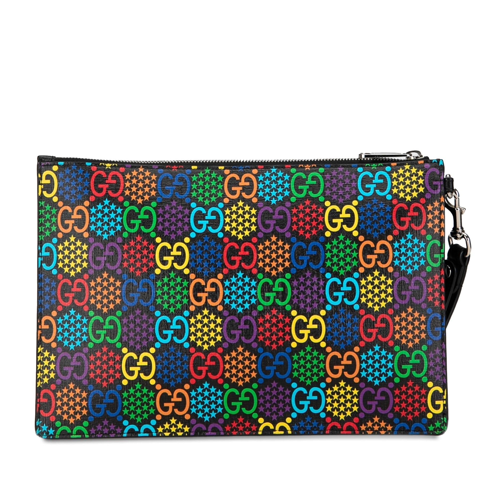 Gucci GG Supreme Psychedelic Zip SHG-BbyHzE Canvas Calf Black Clutch Bag