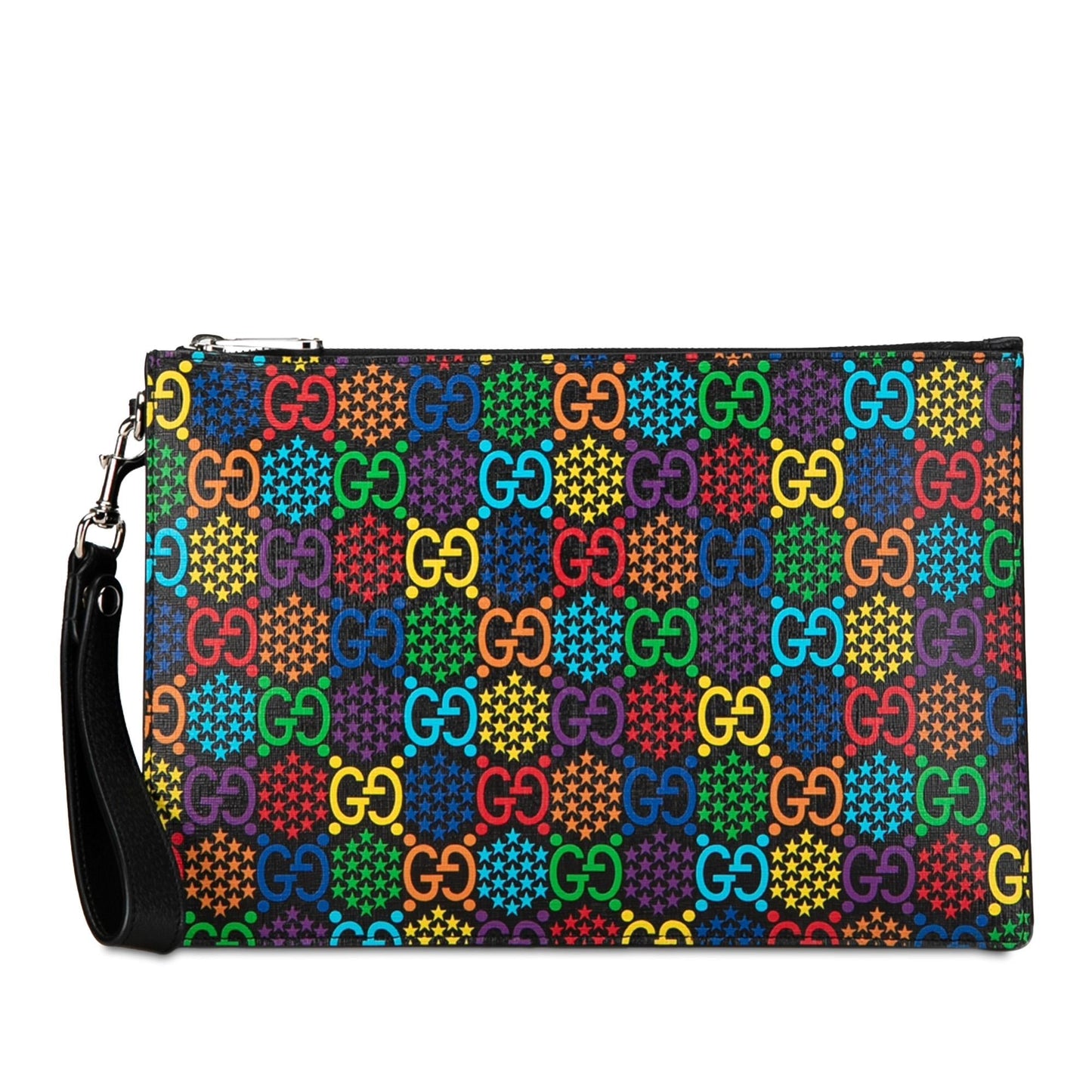 Gucci GG Supreme Psychedelic Zip SHG-BbyHzE Canvas Calf Black Clutch Bag
