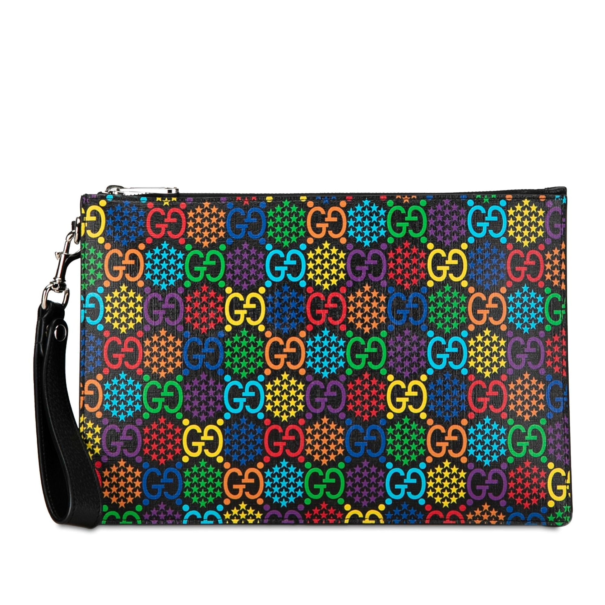 Gucci GG Supreme Psychedelic Zip SHG-BbyHzE Canvas Calf Black Clutch Bag