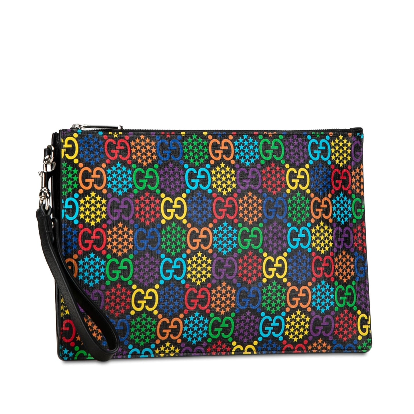 Gucci GG Supreme Psychedelic Zip SHG-BbyHzE Canvas Calf Black Clutch Bag