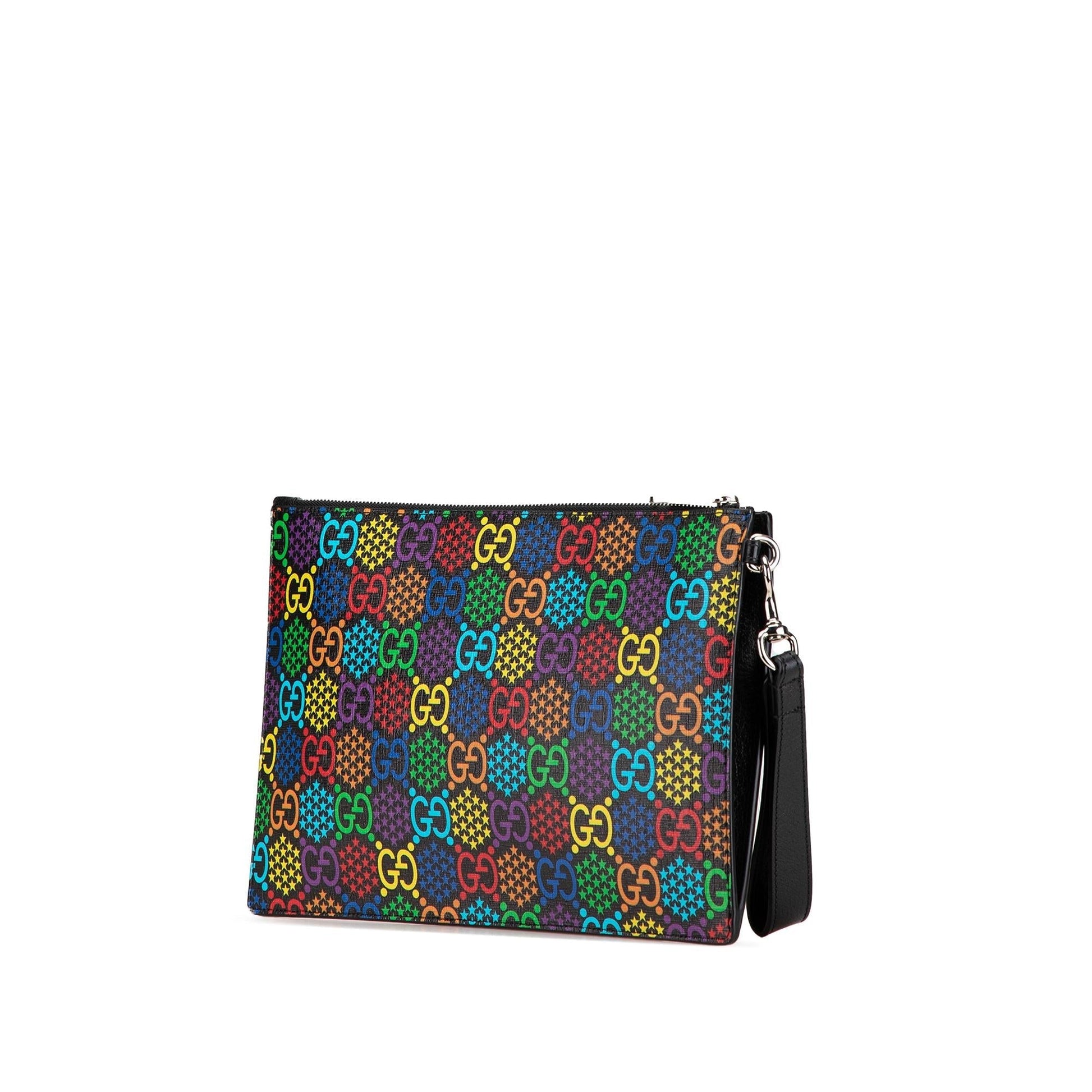 Gucci GG Supreme Psychedelic Zip Canvas Black Clutch Bag