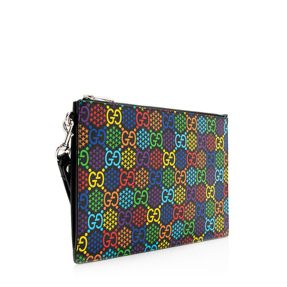 Gucci GG Supreme Psychedelic Zip Wristlet Leather Canvas Black Clutch Bag 5