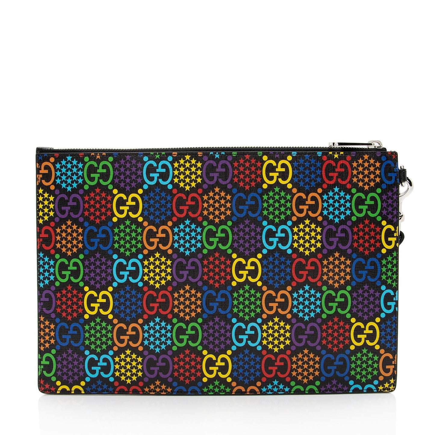 Gucci GG Supreme Psychedelic Zip Wristlet Leather Canvas Black Clutch Bag Shf 10Xpkj