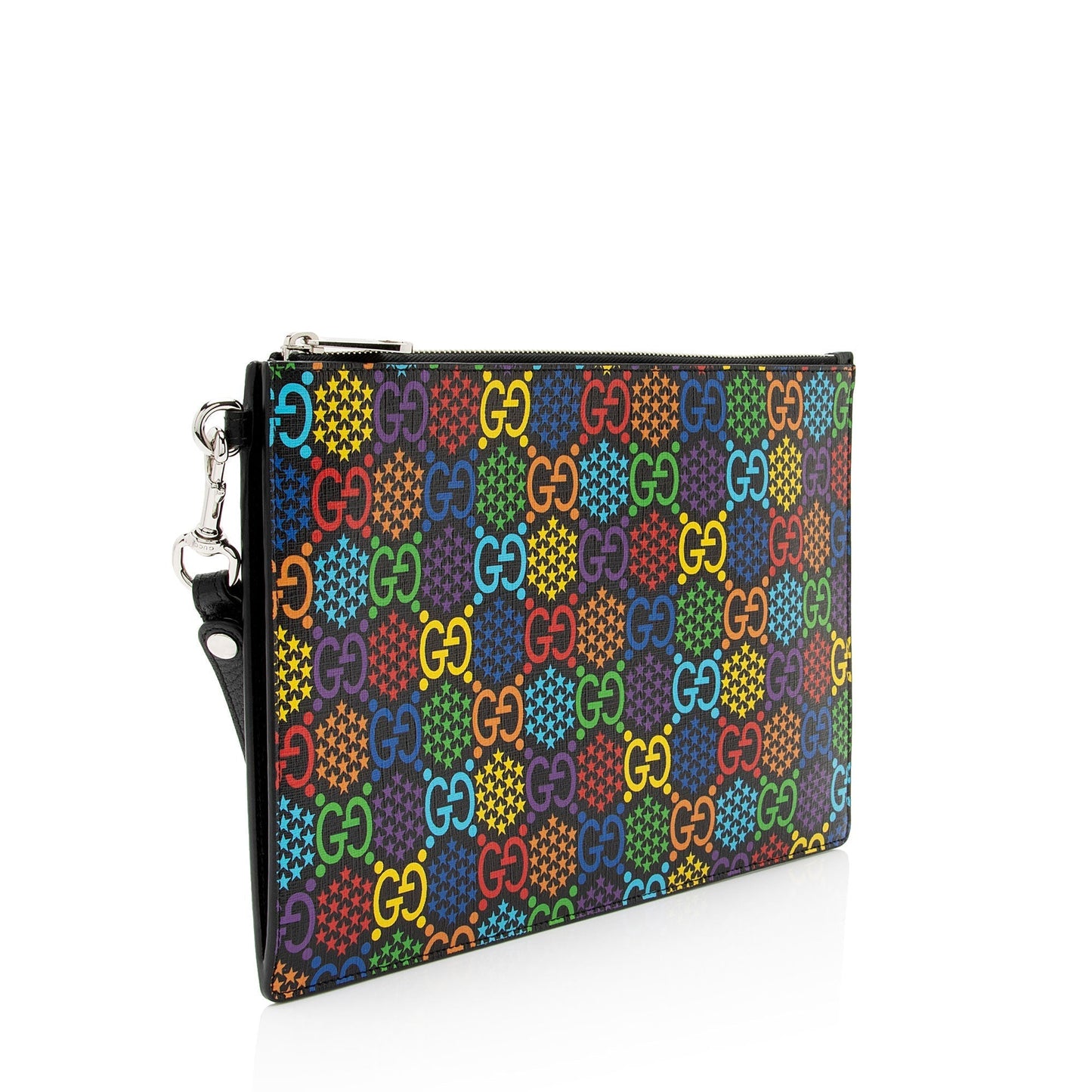 Gucci GG Supreme Psychedelic Zip Wristlet Leather Canvas Black Clutch Bag Shf 10Xpkj