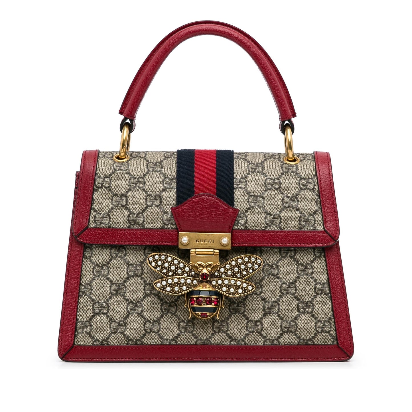 Gucci GG Supreme Queen Margaret SHG-bPHpLo Canvas Calf Brown Red Satchel Bag