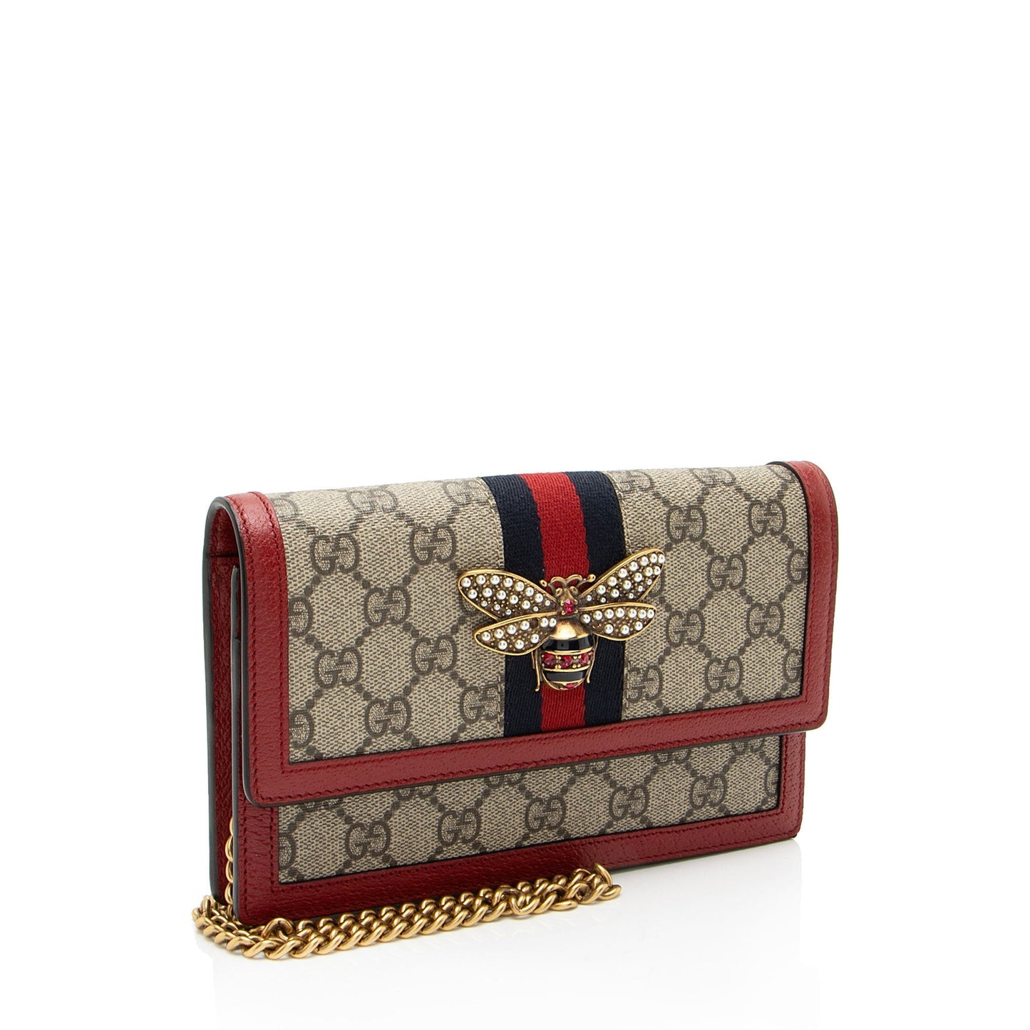 Gucci GG Supreme Queen Margaret Wallet Leather Canvas Nylon Beige Crossbody Bag