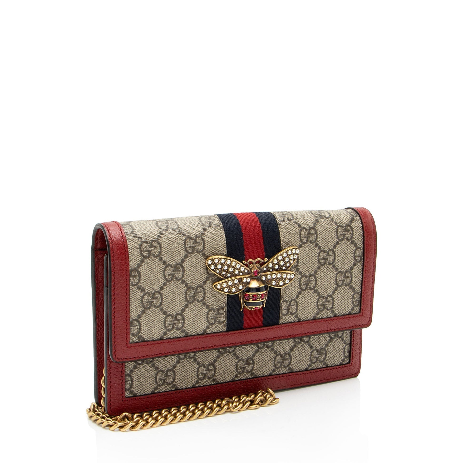 Gucci GG Supreme Queen Margaret Wallet Leather Canvas Nylon Beige Crossbody Bag