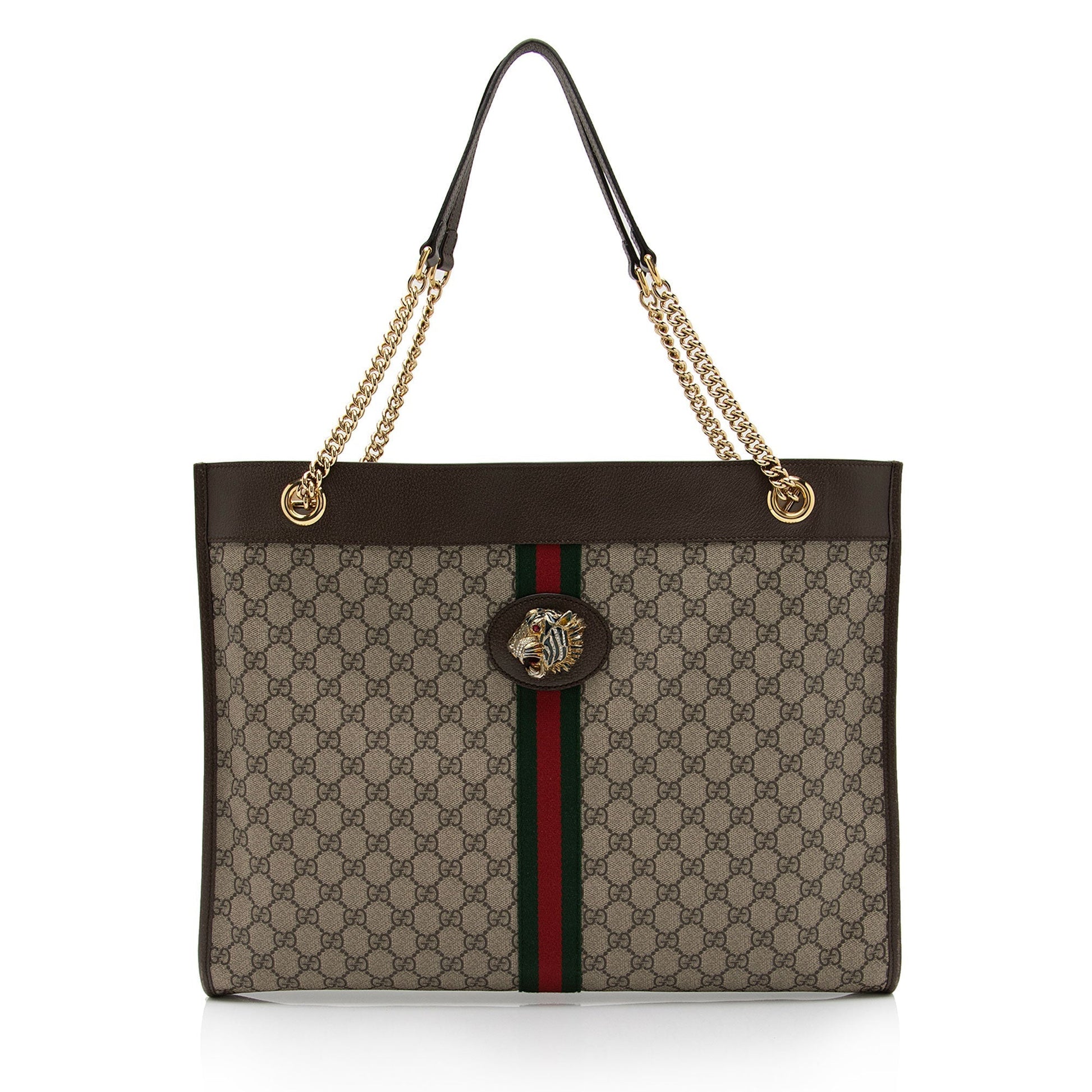 Gucci GG Supreme Rajah SHF-CkmY9Y Leather Canvas Nylon Brown Tote Bag