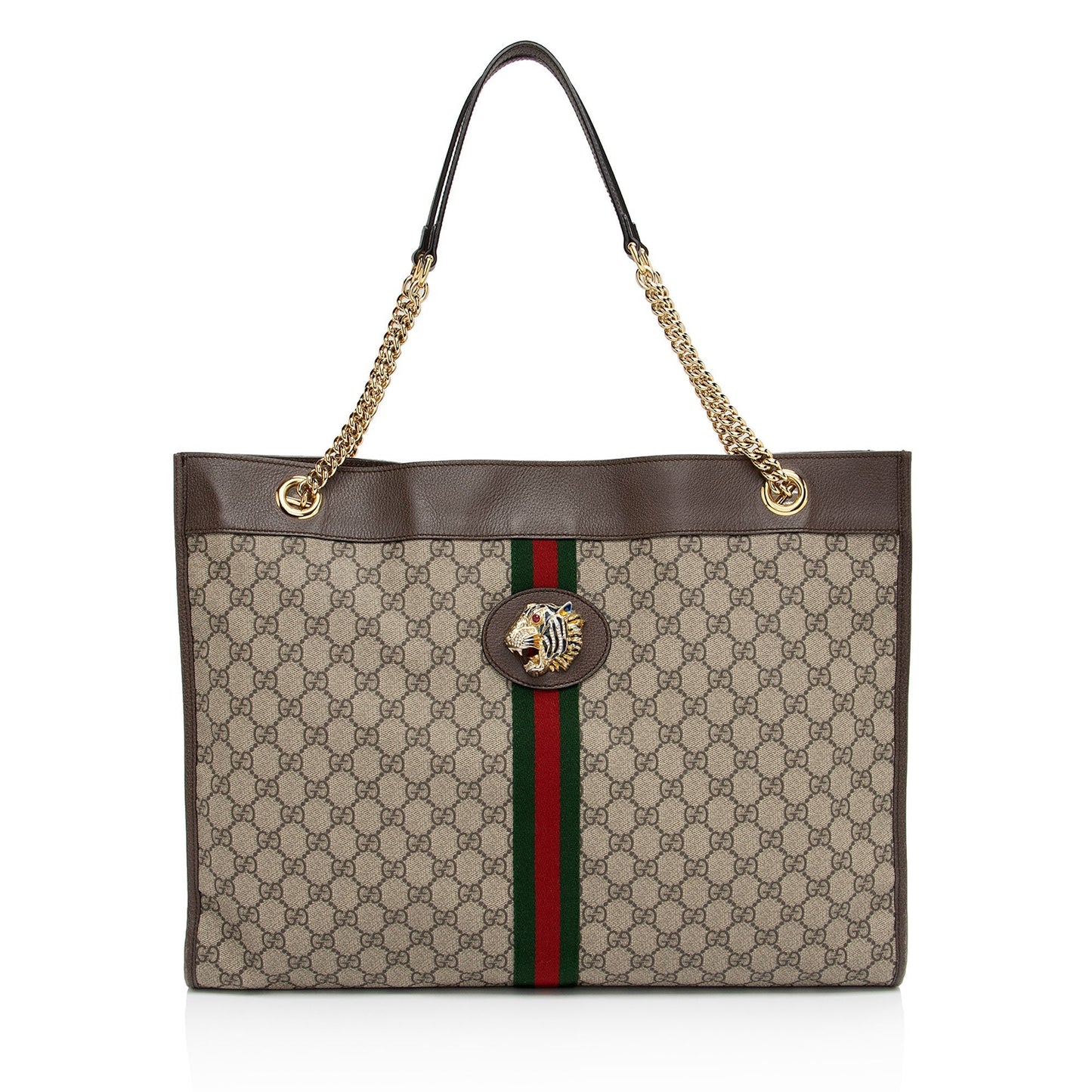 Gucci GG Supreme Rajah SHF-3wpHBK Leather Canvas Nylon Brown Tote Bag