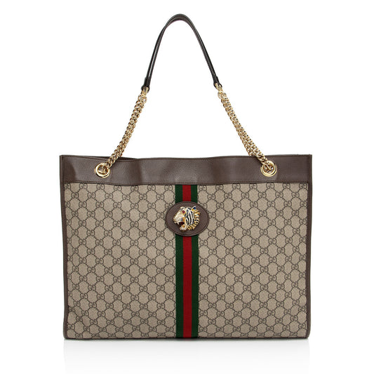 Gucci GG Supreme Rajah SHF-3wpHBK Leather Canvas Nylon Brown Tote Bag