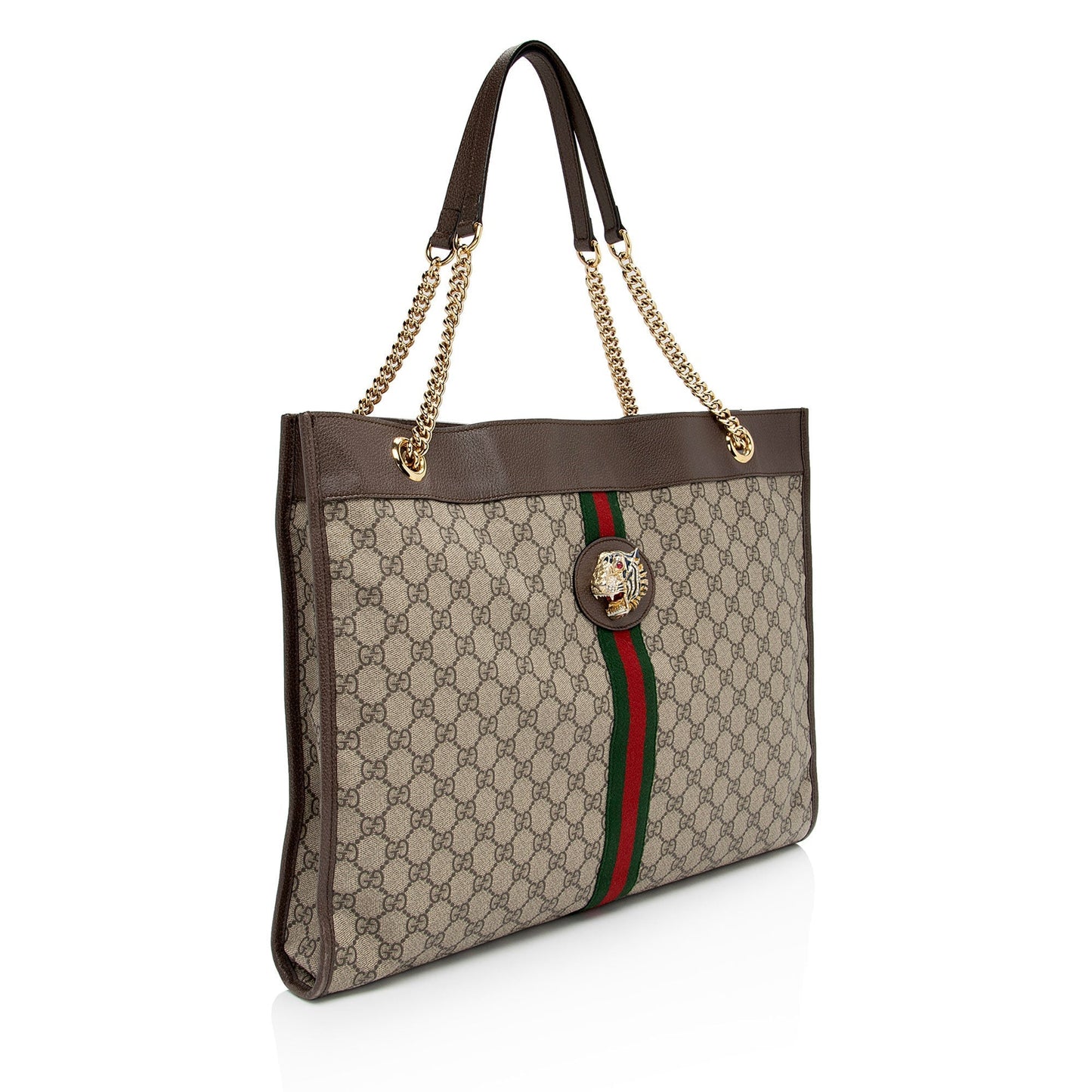 Gucci GG Supreme Rajah SHF-3wpHBK Leather Canvas Nylon Brown Tote Bag