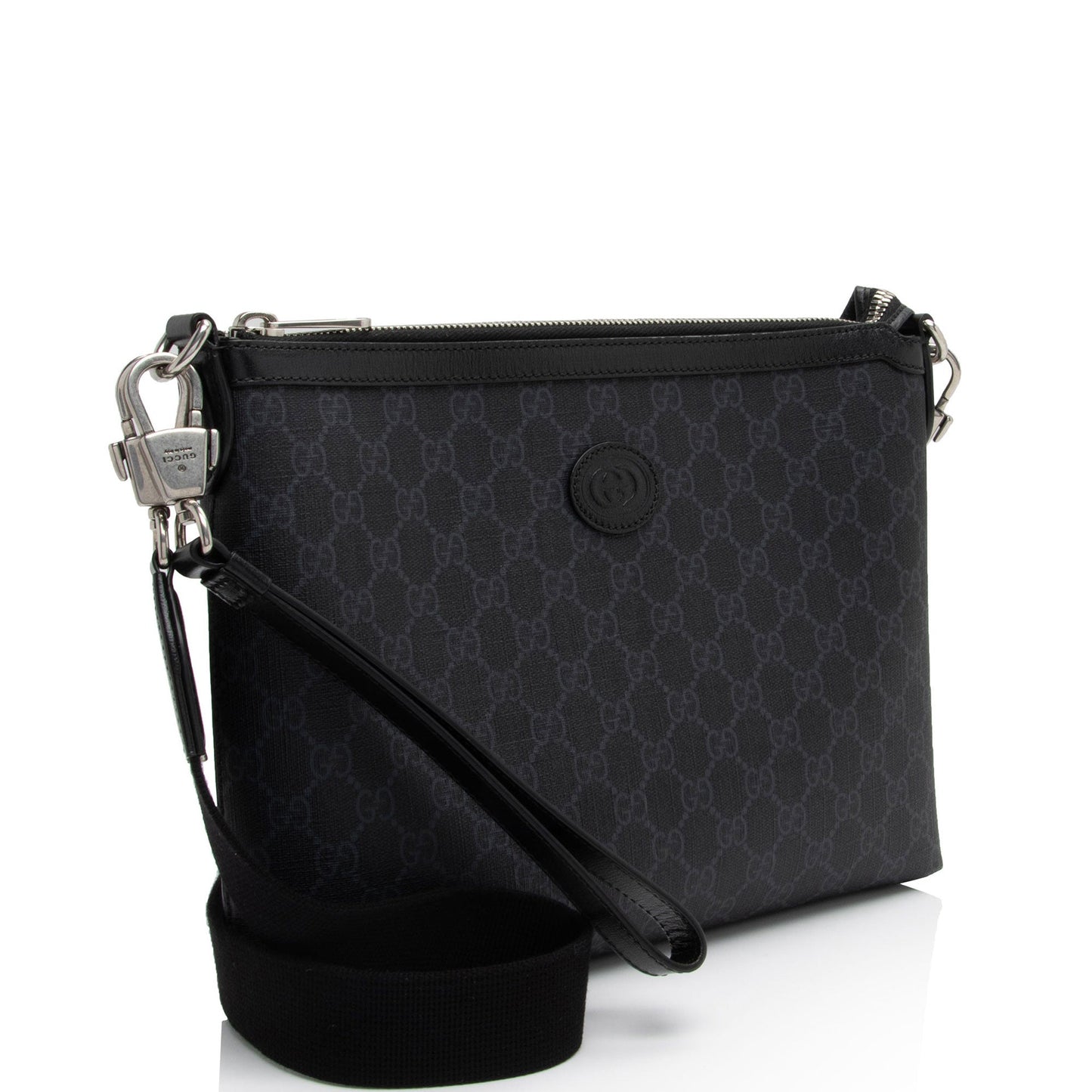 Gucci GG Supreme Retro Interlocking G Leather Canvas Nylon Black Shoulder Bag