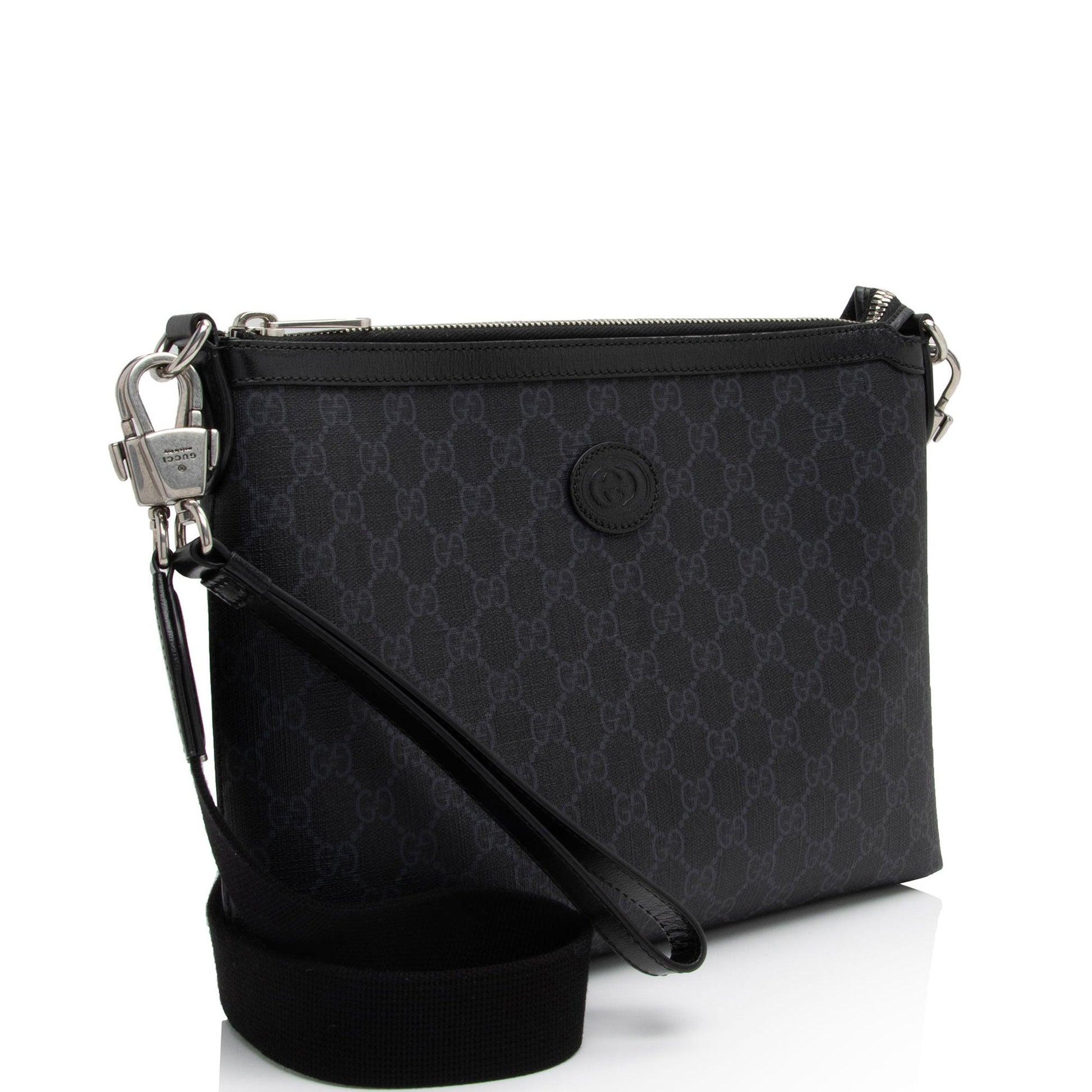 Gucci GG Supreme Retro Interlocking G Leather Canvas Nylon Black Shoulder Bag