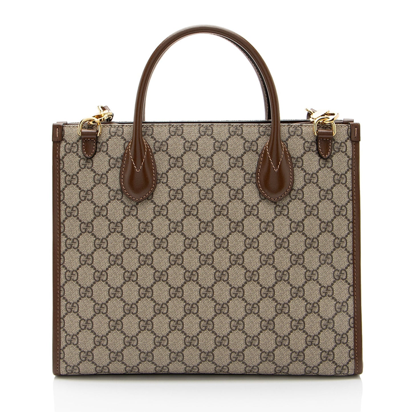 Gucci GG Supreme Retro Leather Canvas Brown Small Tote Bag