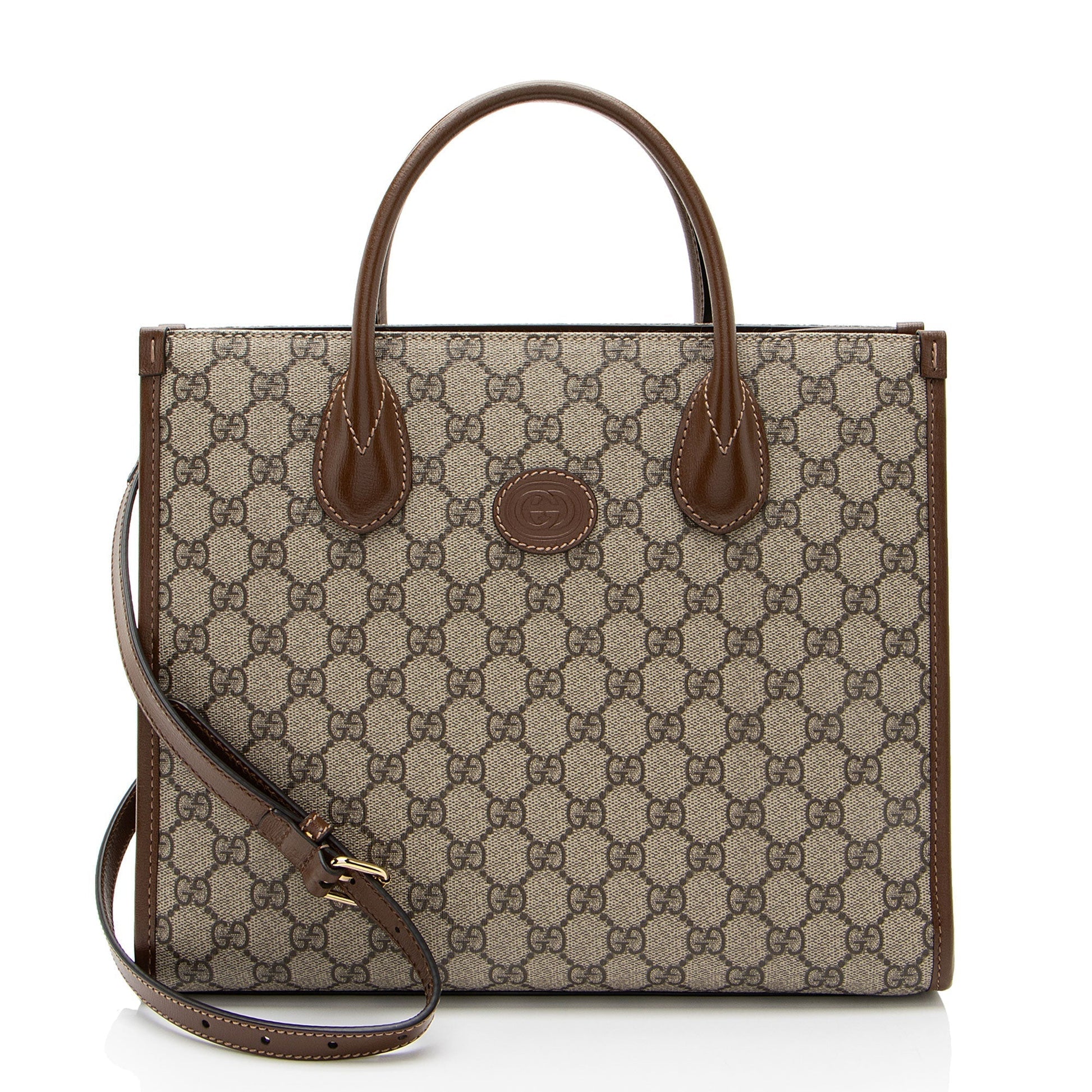 Gucci GG Supreme Retro Leather Canvas Brown Small Tote Bag