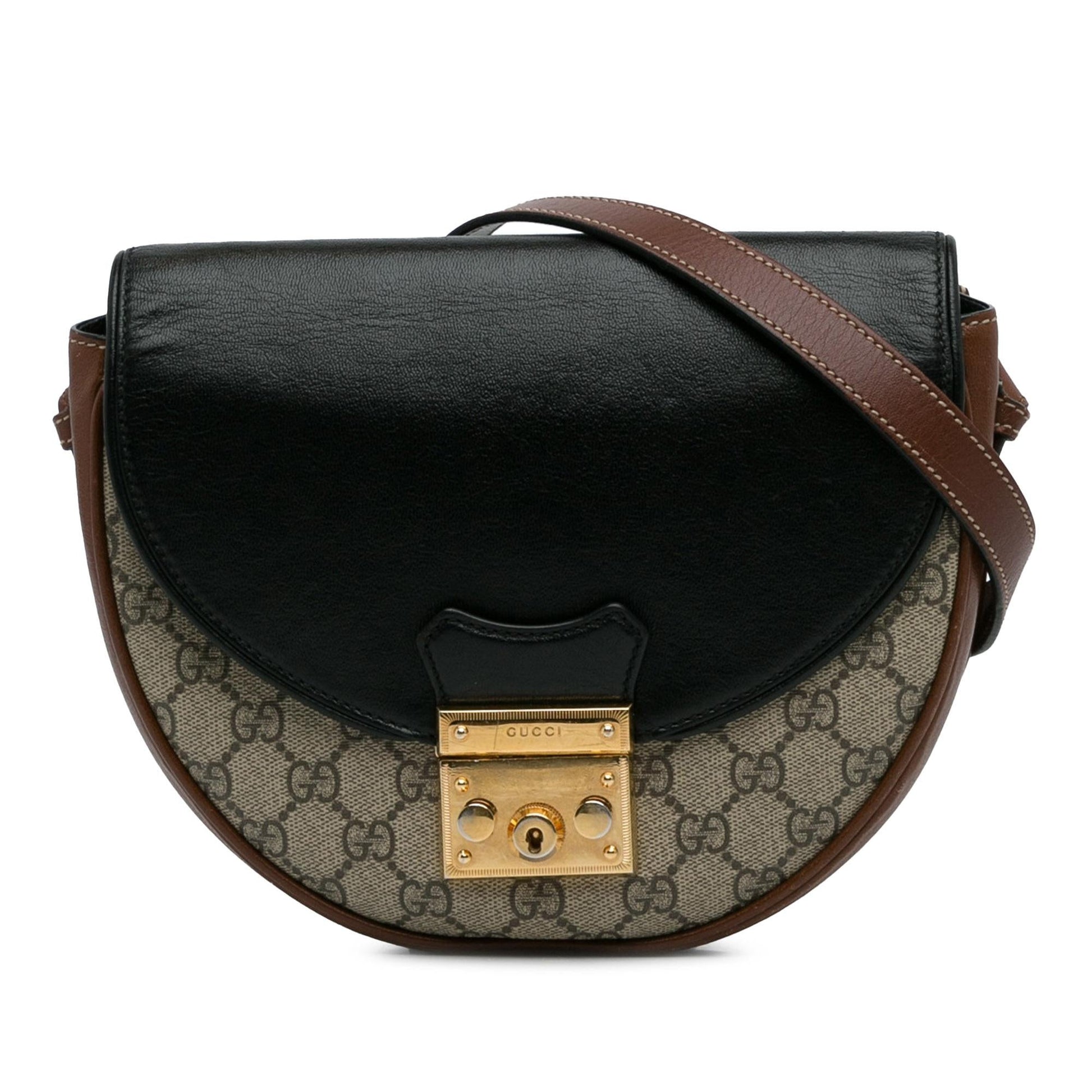 Gucci GG Supreme Saddle Padlock SHG-BUWgu6 Canvas Brown Crossbody Bag