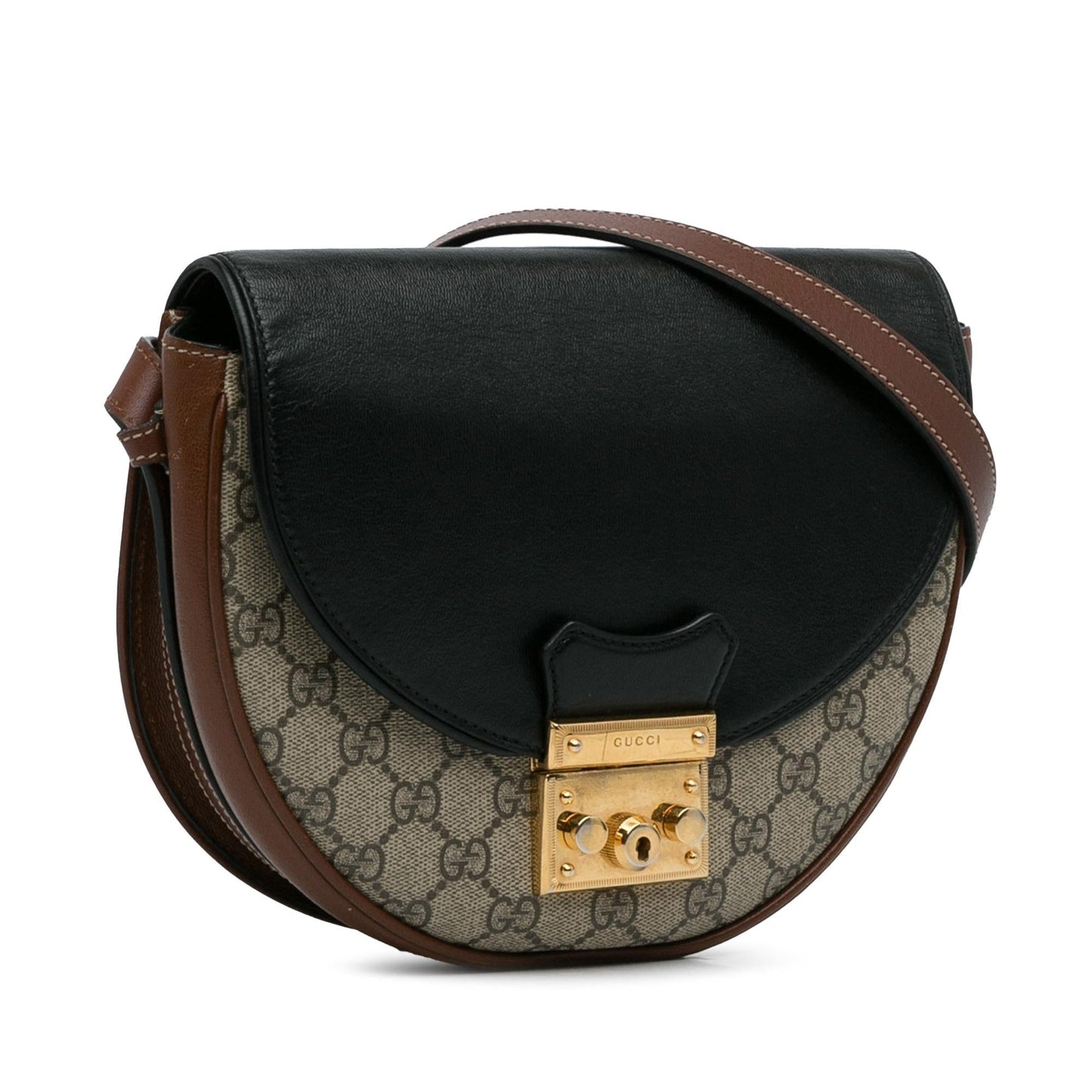 Gucci GG Supreme Saddle Padlock SHG-BUWgu6 Canvas Brown Crossbody Bag