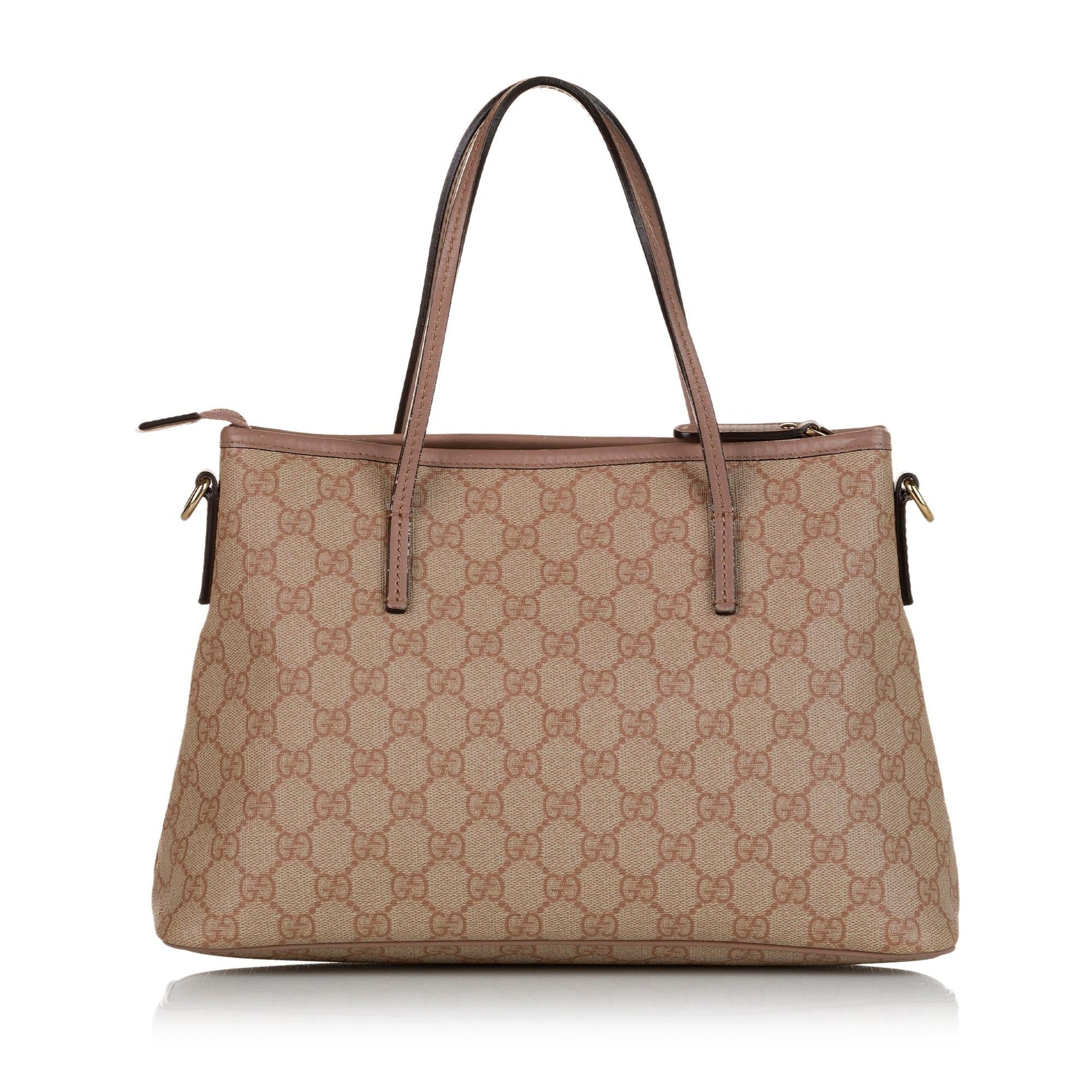 Gucci GG Supreme SHG Canvas Calf Brown Pink Satchel Bag