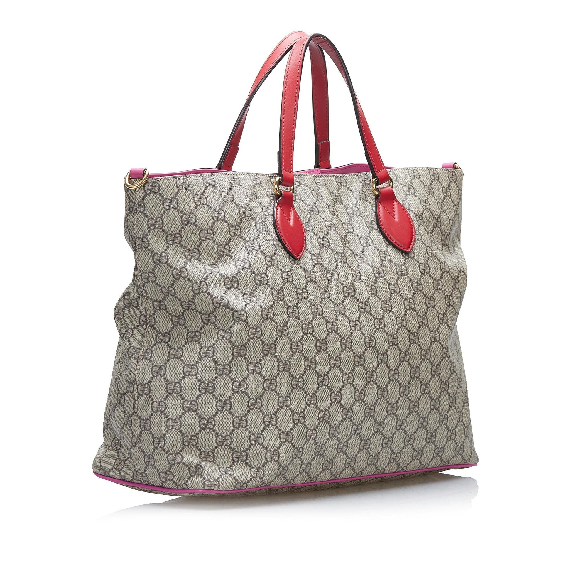Gucci GG Supreme SHG-bEKK5a Canvas Calf Brown Red Satchel Bag