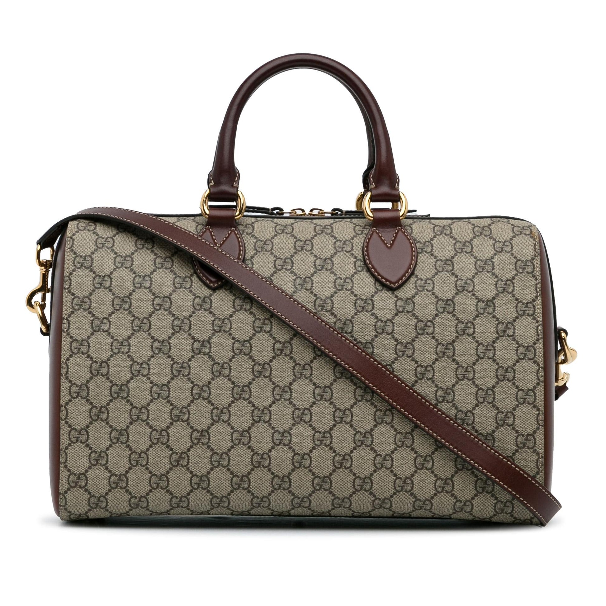 Gucci GG Supreme SHG-7vet1K Canvas Calf Brown Satchel Bag