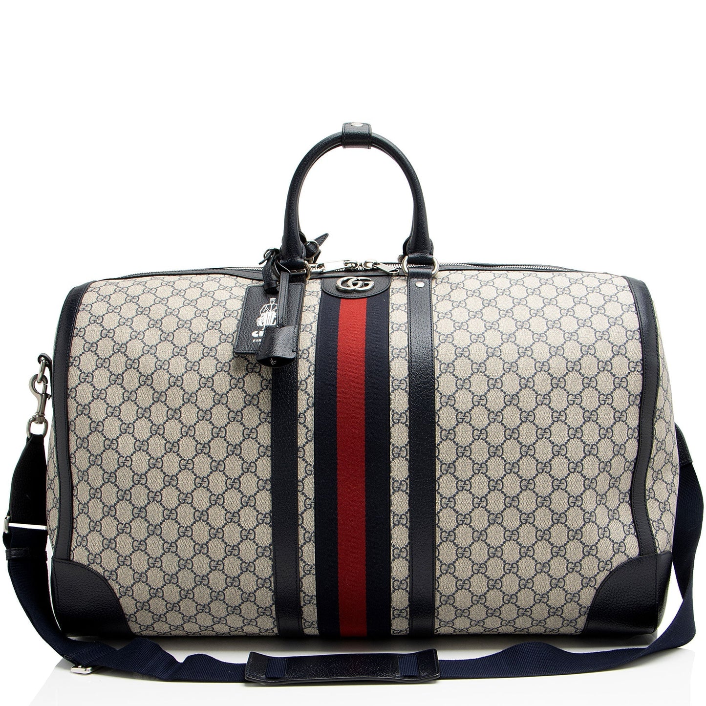 Gucci GG Supreme Savoy Maxi Duffle Canvas Beige Blue Travel Bag