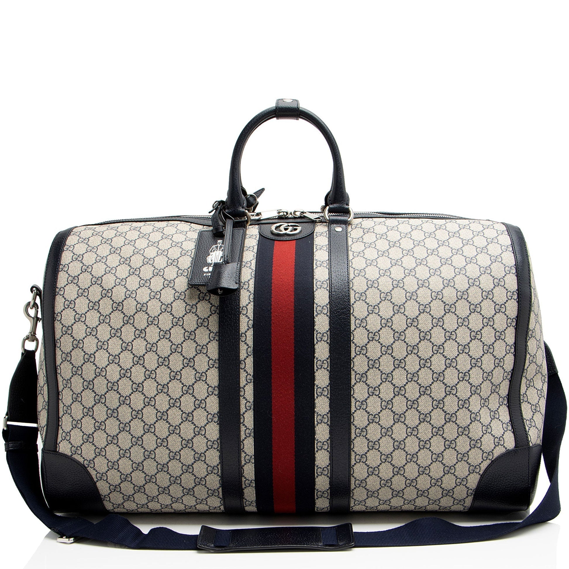 Gucci GG Supreme Savoy Maxi Duffle Canvas Beige Blue Travel Bag