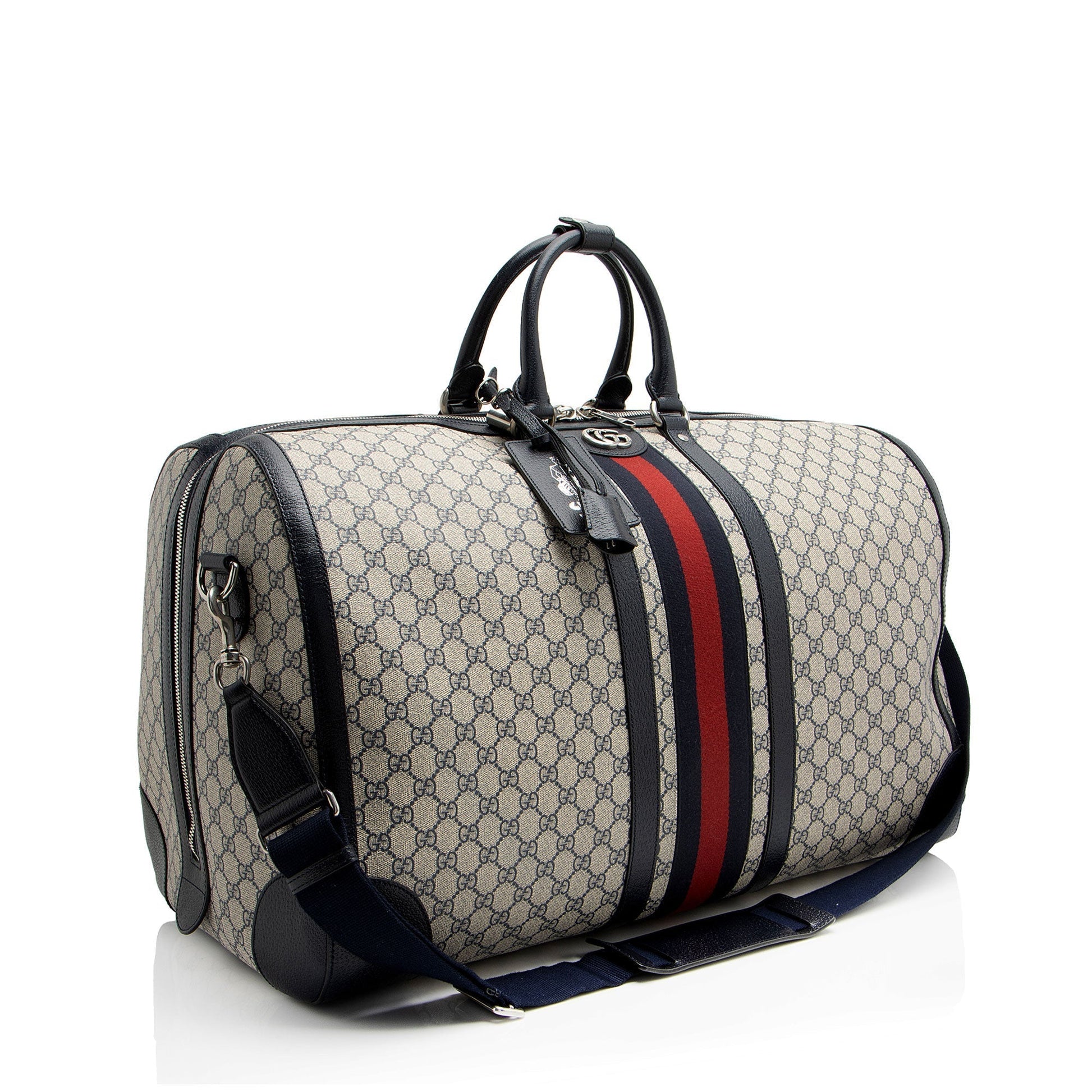 Gucci GG Supreme Savoy Maxi Duffle Canvas Beige Blue Travel Bag