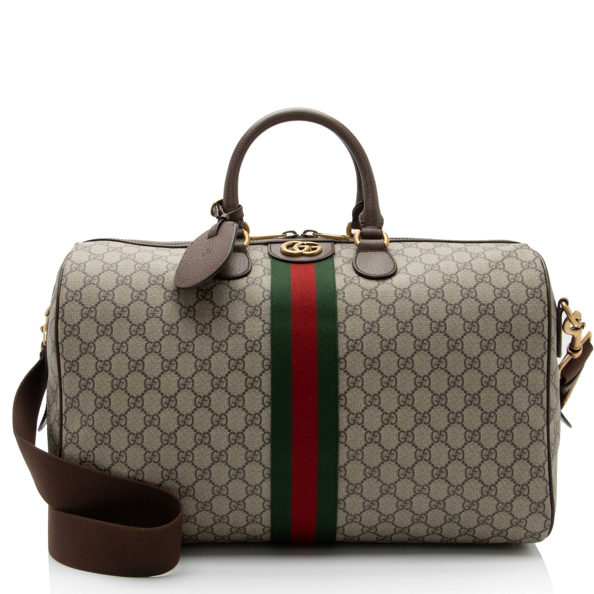 Gucci GG Supreme Savoy Duffle SHF-9LeM4P Leather Canvas Nylon Brown Travel Bag