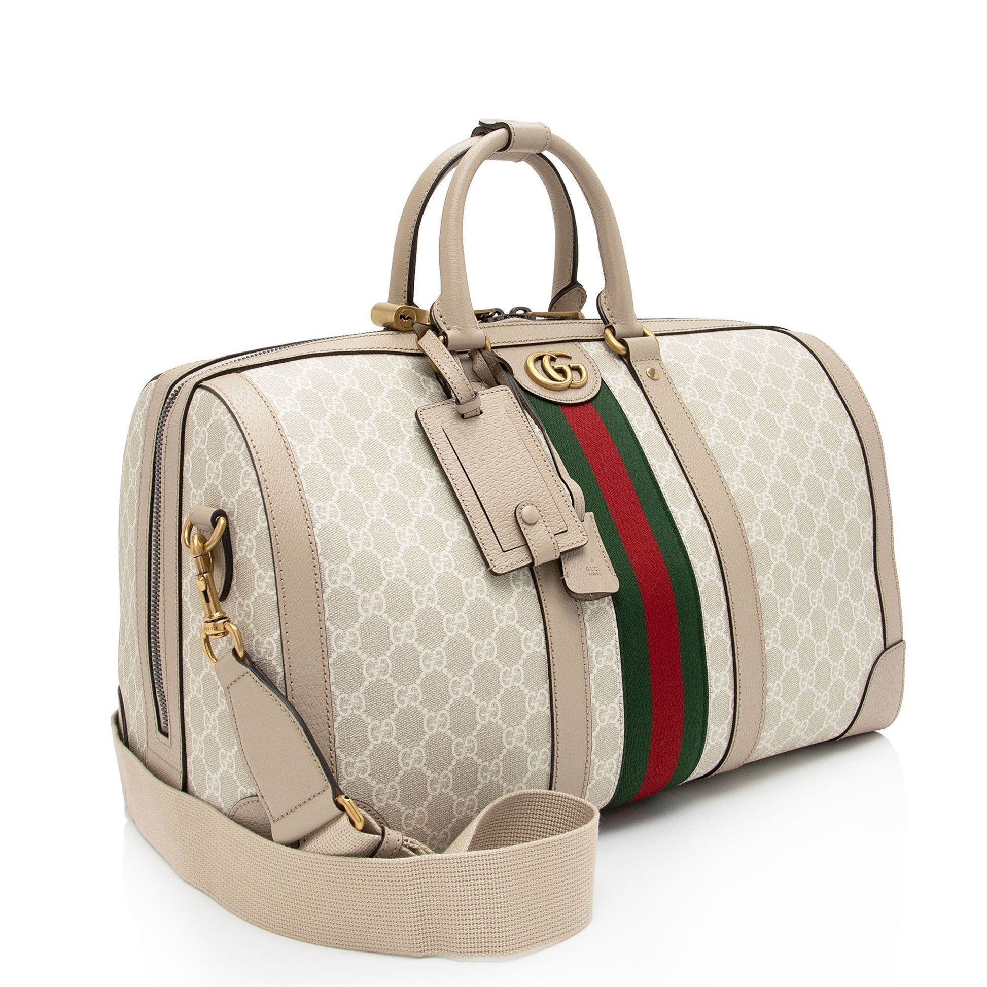 Gucci GG Supreme Savoy Duffle SHF-jPjtdB Leather Canvas Nylon Beige Travel Bag
