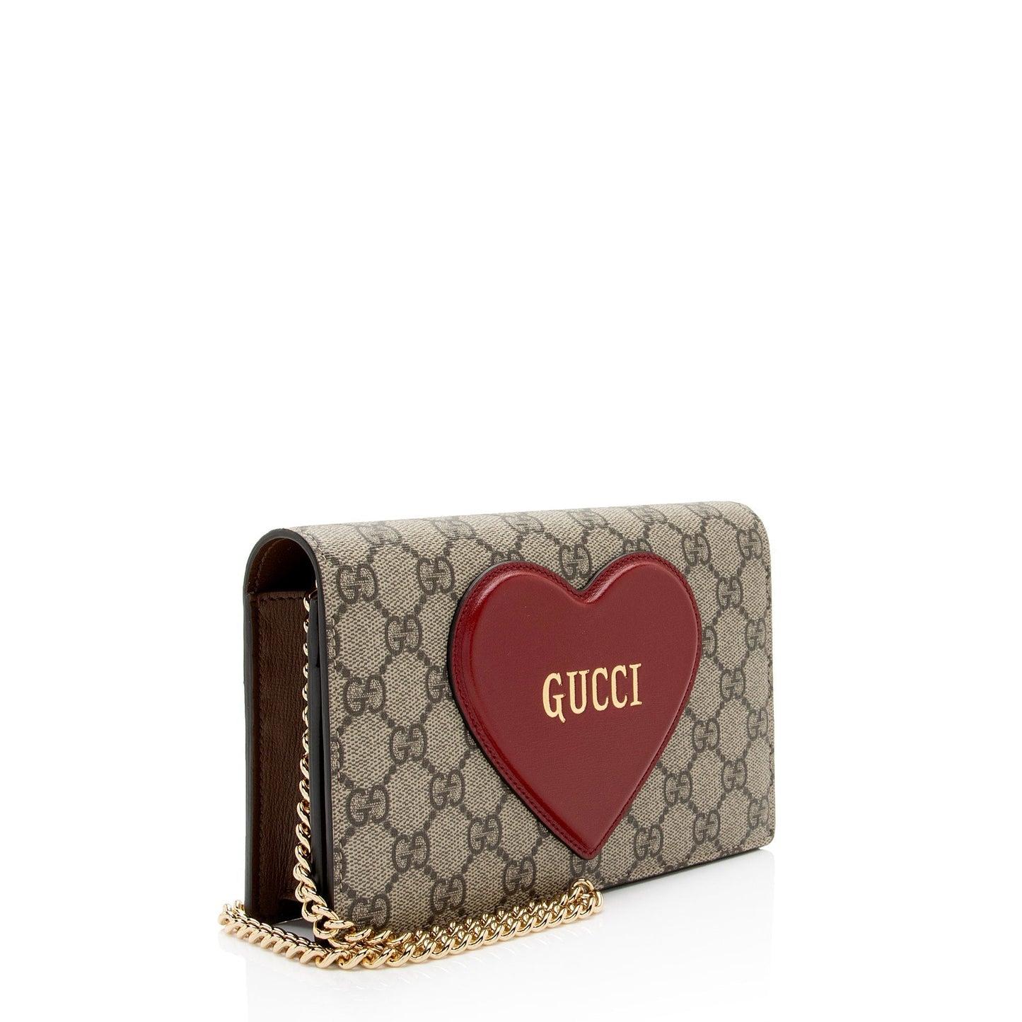 Gucci GG Supreme Script Logo Heart Leather Canvas Brown Beige Crossbody Bag Shf Lumkjk