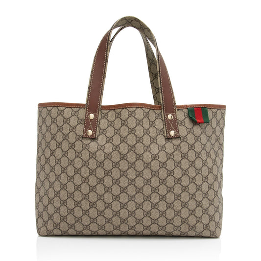 Gucci GG Supreme Signature Web Loop Leather Canvas Nylon Brown Tote Bag Shf Ll8U5X