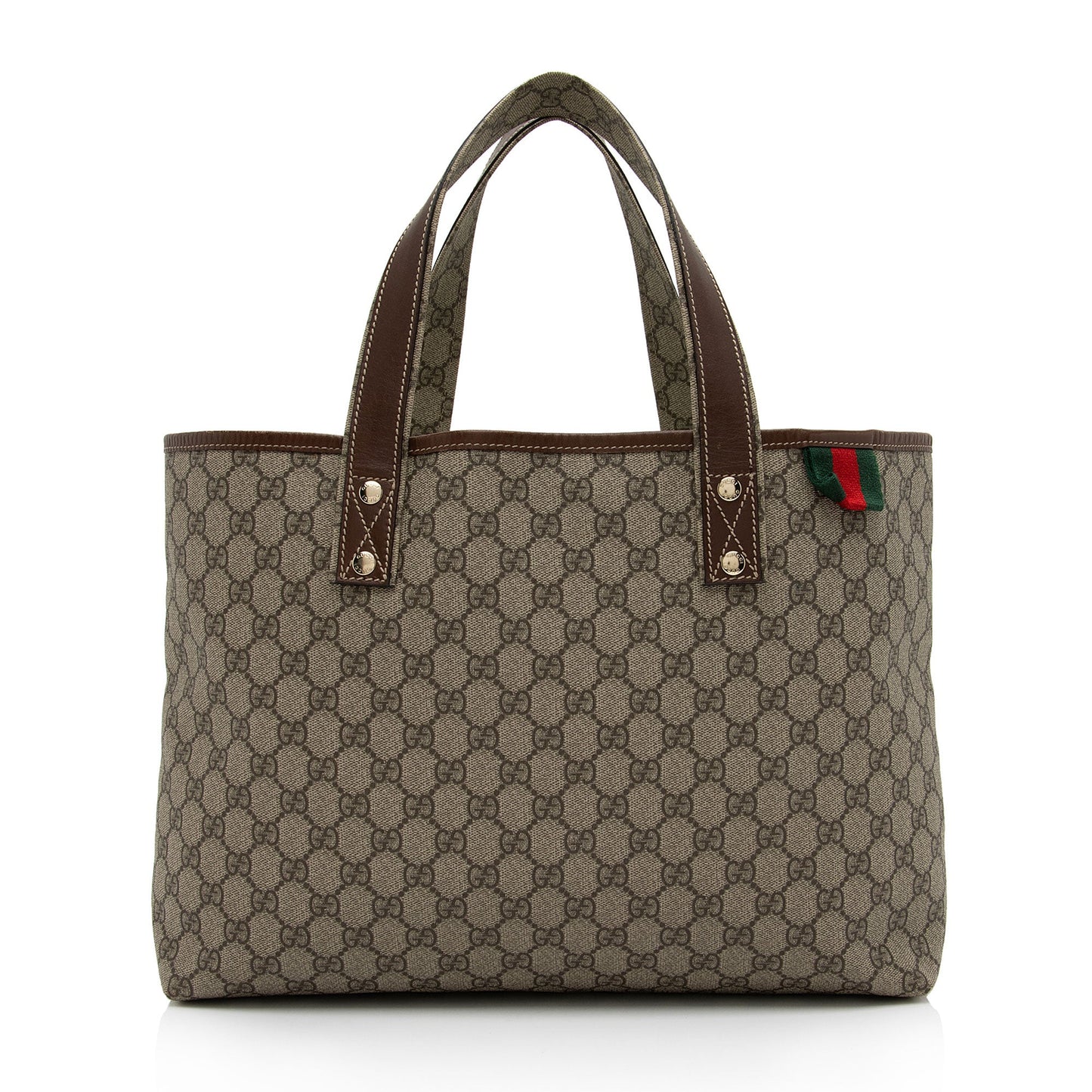 Gucci GG Supreme Signature Web Loop Leather Canvas Nylon Brown Tote Bag Shf J62D4H
