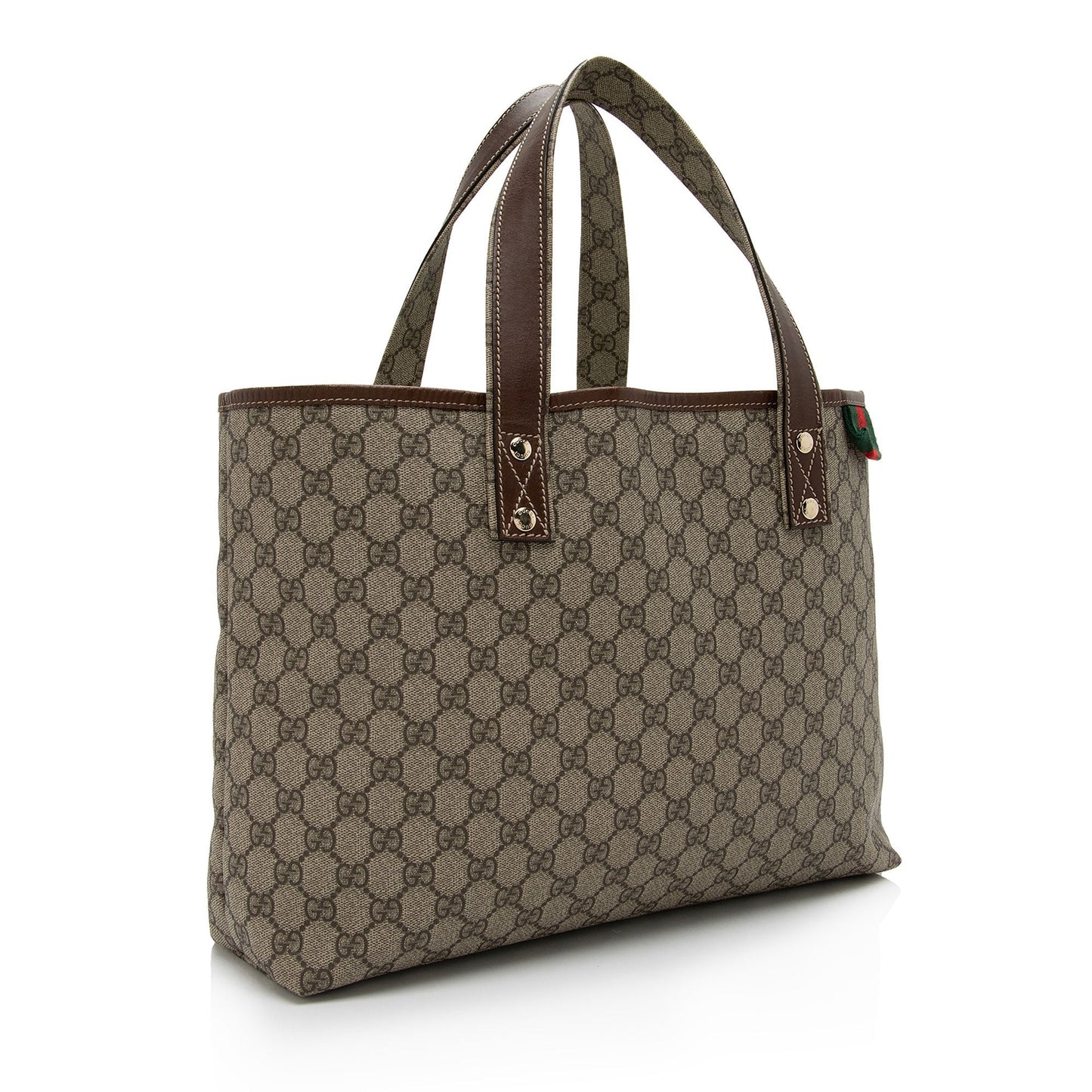 Gucci GG Supreme Signature Web Loop Leather Canvas Nylon Brown Tote Bag Shf J62D4H