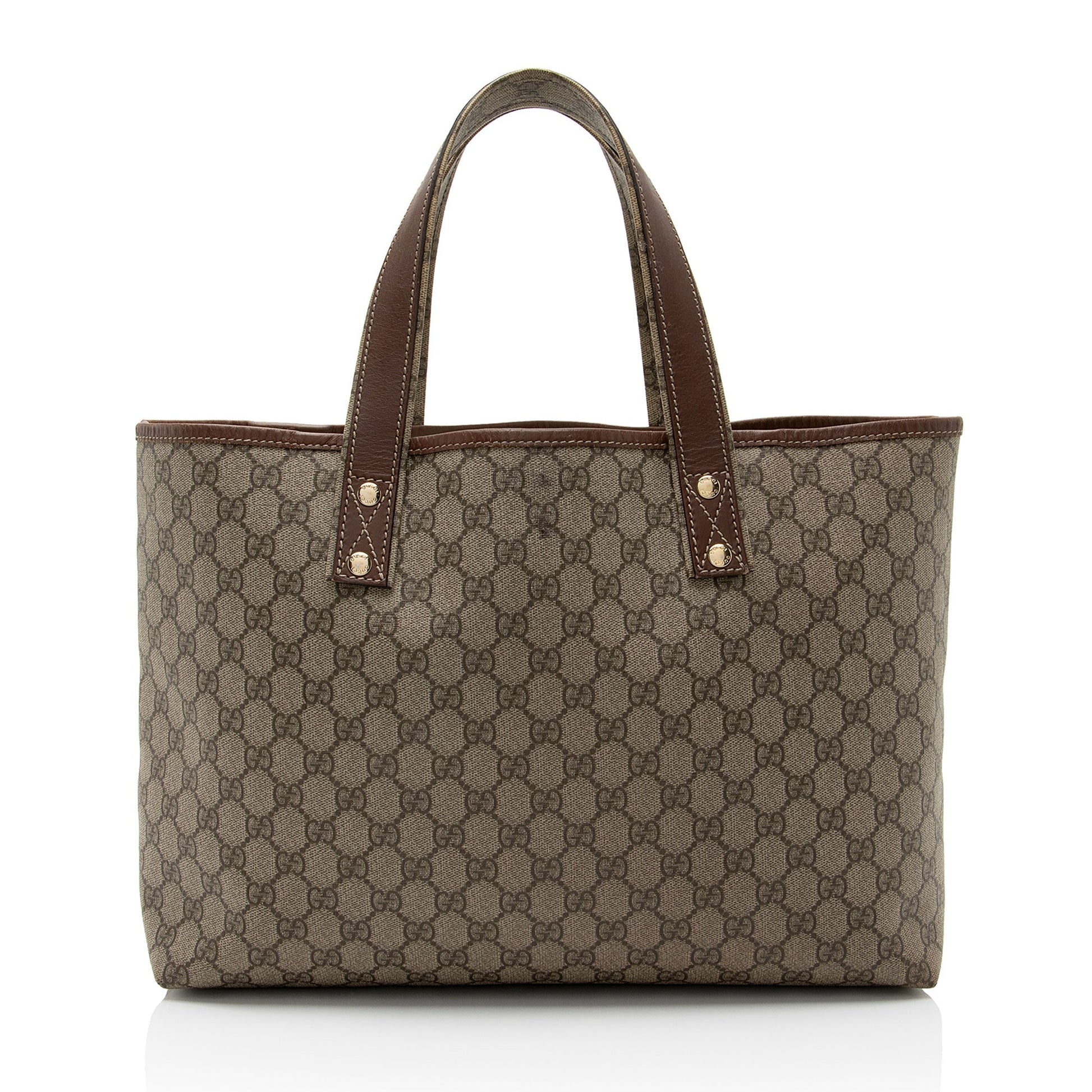 Gucci GG Supreme Signature Web Loop Leather Canvas Nylon Brown Tote Bag