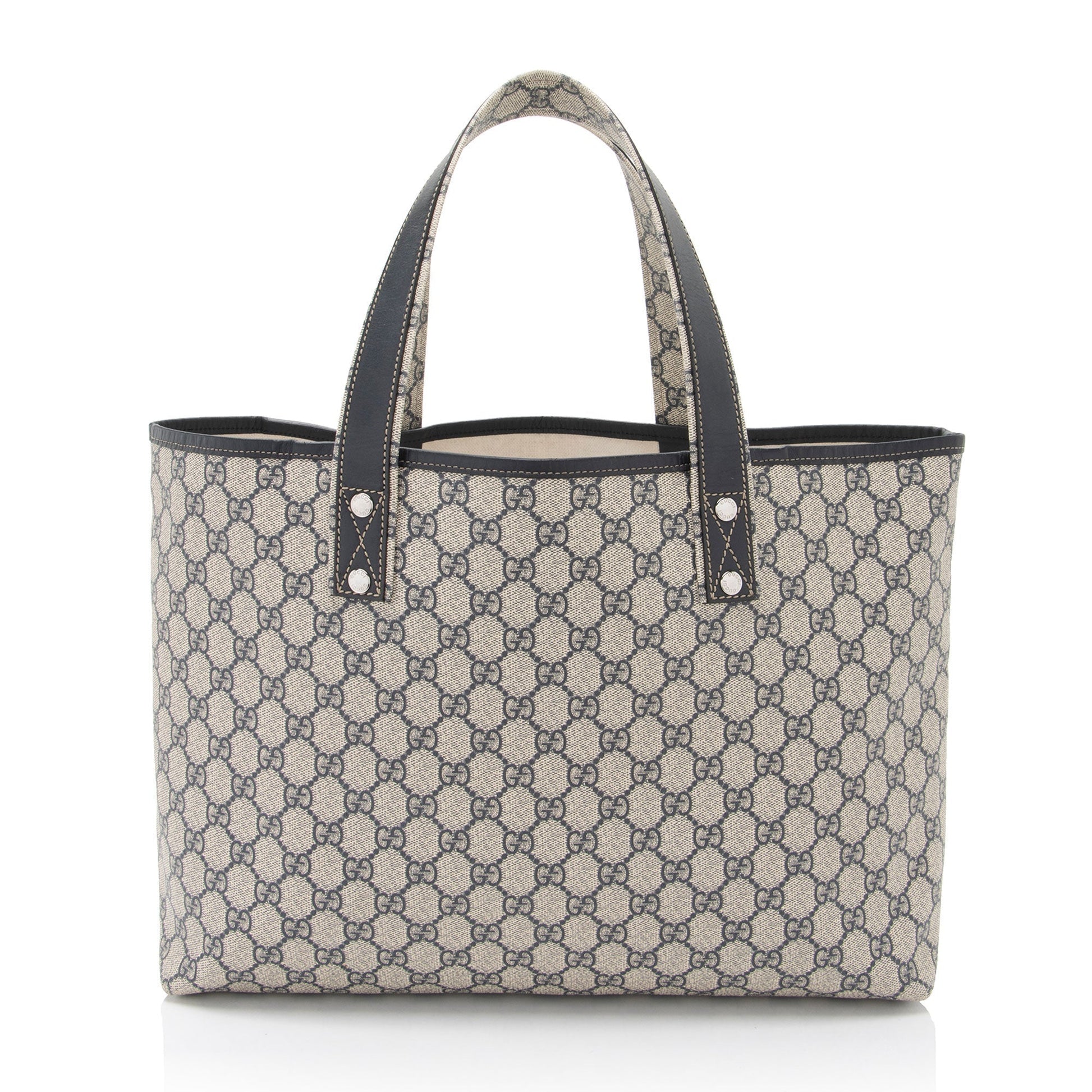 Gucci GG Supreme Signature Web Loop Leather Canvas Blue Medium Tote Bag