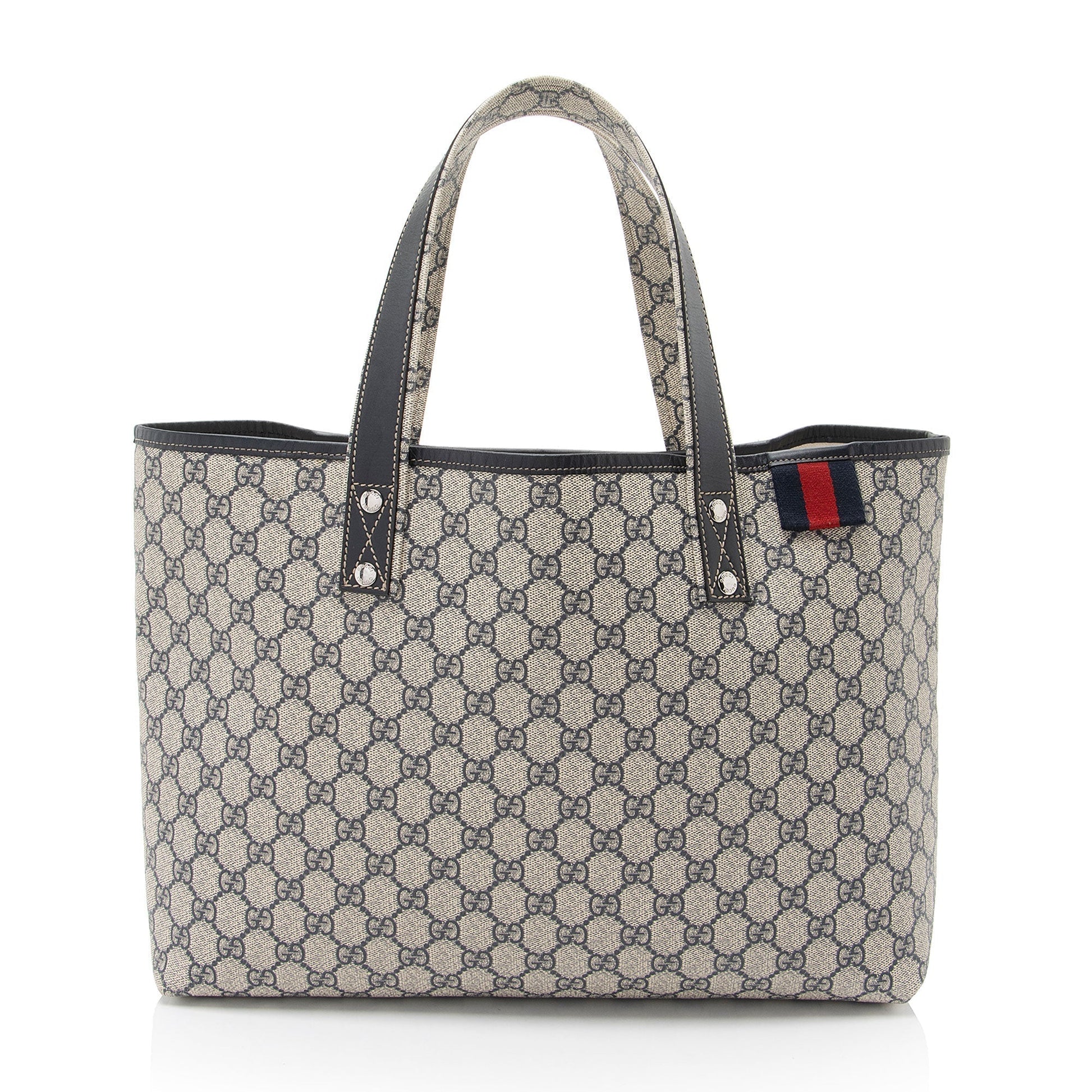 Gucci GG Supreme Signature Web Loop Leather Canvas Blue Medium Tote Bag