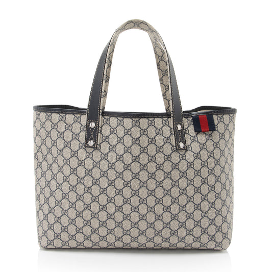 Gucci GG Supreme Signature Web Loop Leather Canvas Blue Medium Tote Bag