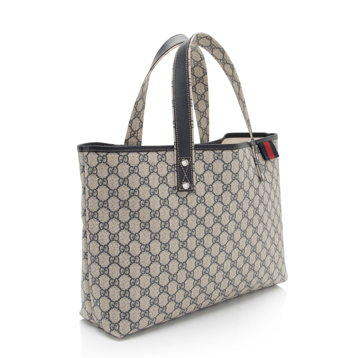 Gucci GG Supreme Signature Web Loop Leather Canvas Blue Medium Tote Bag