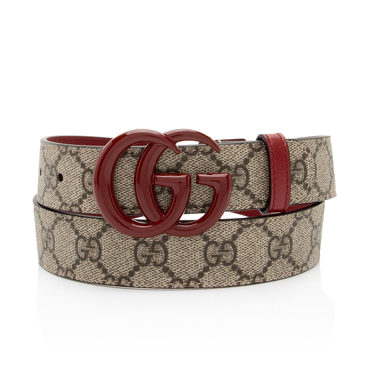 Gucci GG Supreme Slim Belt - Leather Canvas Beige Red Accessory Shf Pd0Dbl