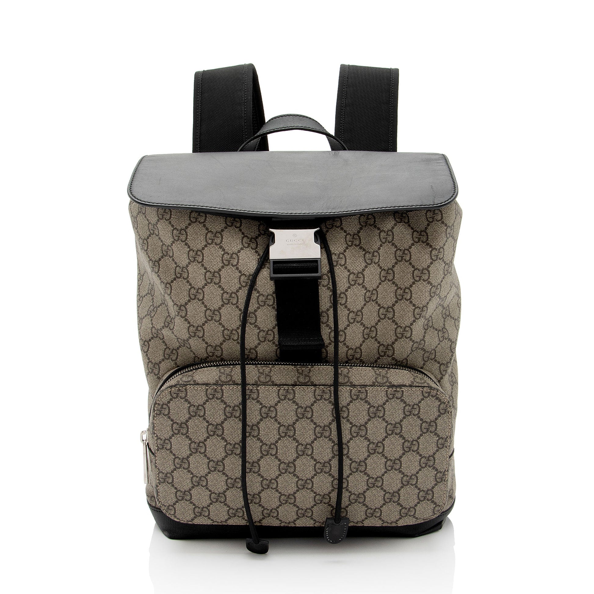 Gucci GG Supreme Backpack Leather Canvas Nylon Black Shoulder Bag