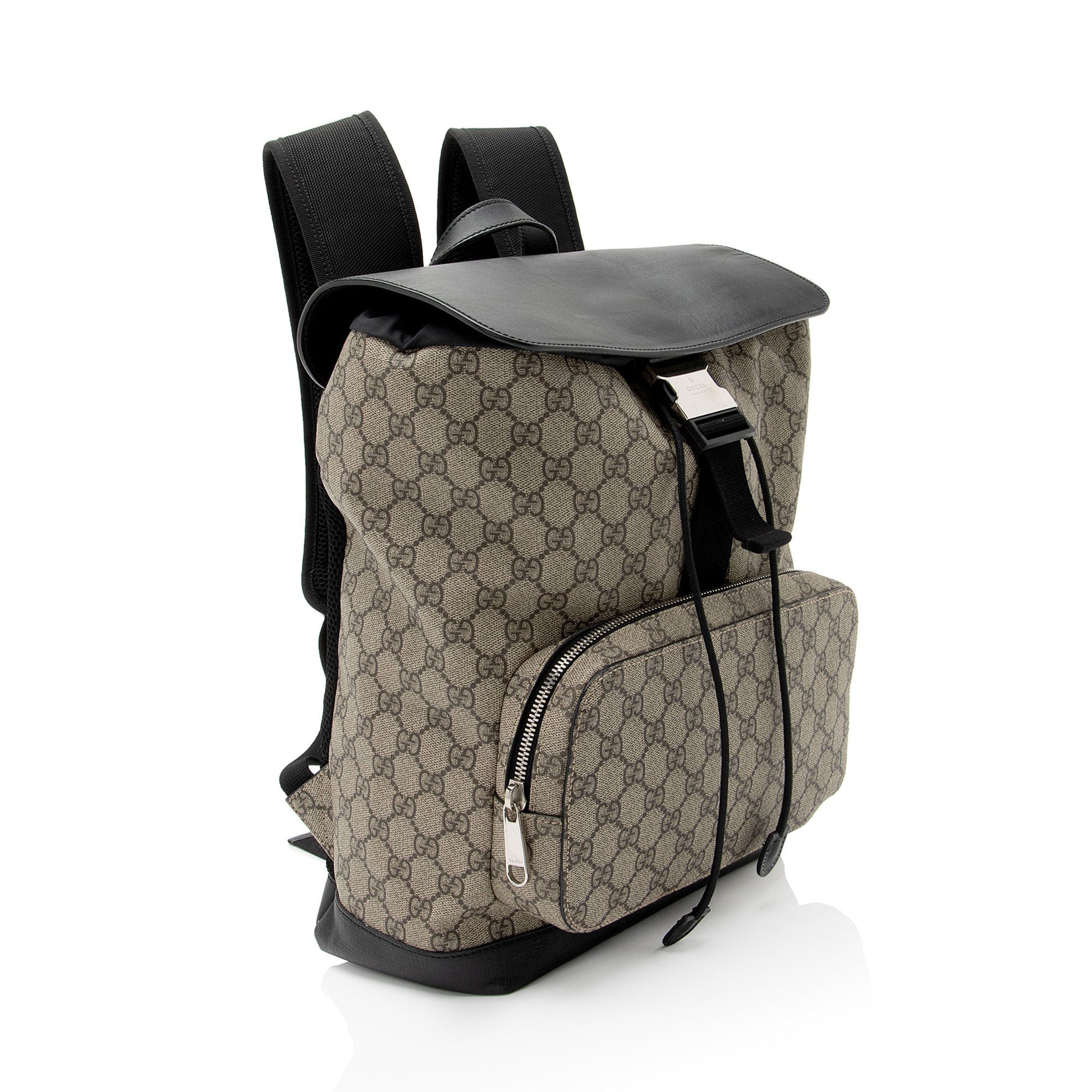 Gucci GG Supreme Backpack Leather Canvas Nylon Black Shoulder Bag