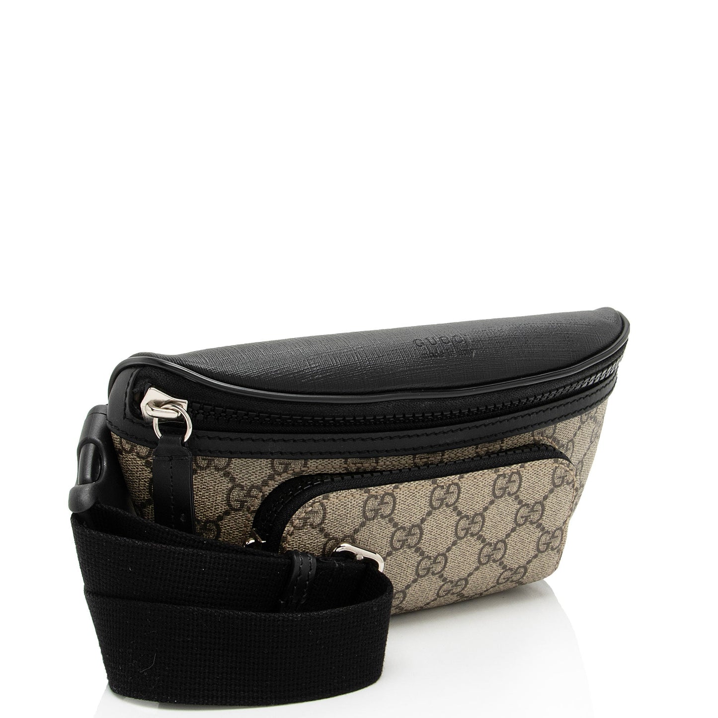 Gucci GG Supreme Belt SHF-nmMh6p Leather Nylon Black Beige Accessory