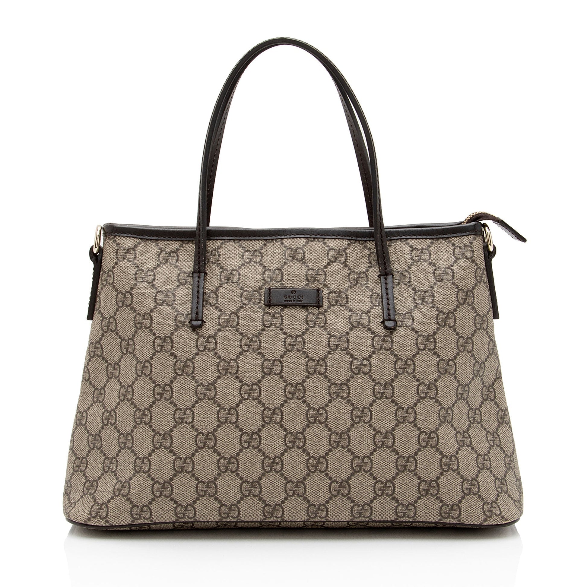 Gucci GG Supreme Convertible SHF-3DHKoq Leather Canvas Brown Beige Tote Bag