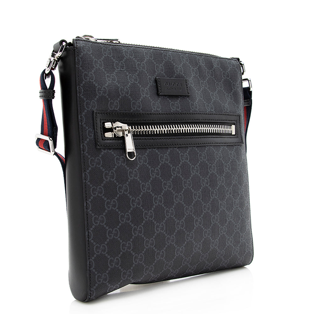 Gucci GG Supreme Messenger SHF Leather Canvas Nylon Black Travel Bag